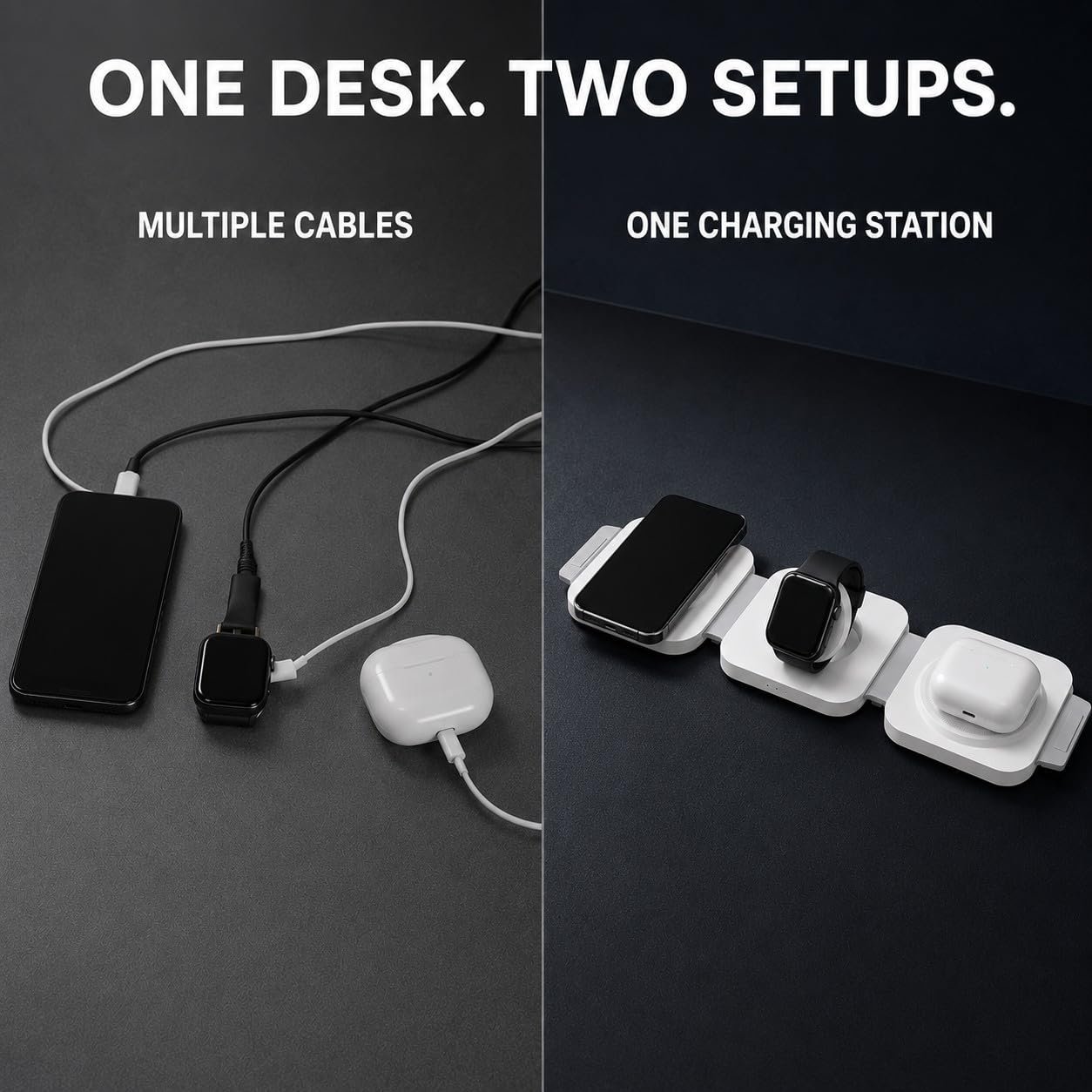 3 in 1 Foldable Wireless Charging Station, White