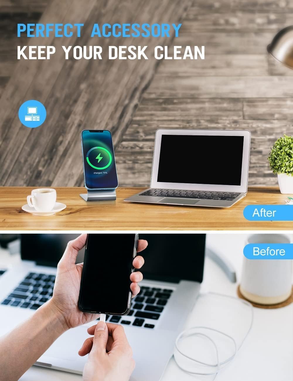 Desk Phone Stand for MagSafe Charger, Desktop Cell Phone Holder Mount for Magnetic Wireless Charging Compatible with iPhone 17 16 15 14 13 12 Aluminum Office Mag Safe Cellphone Dock Cradle