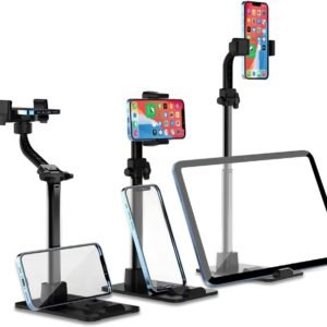 Universal Adjustable Phone Stand: Sturdy Desk Holder with Anti-Slip Clamp for Smartphones and Tablets.