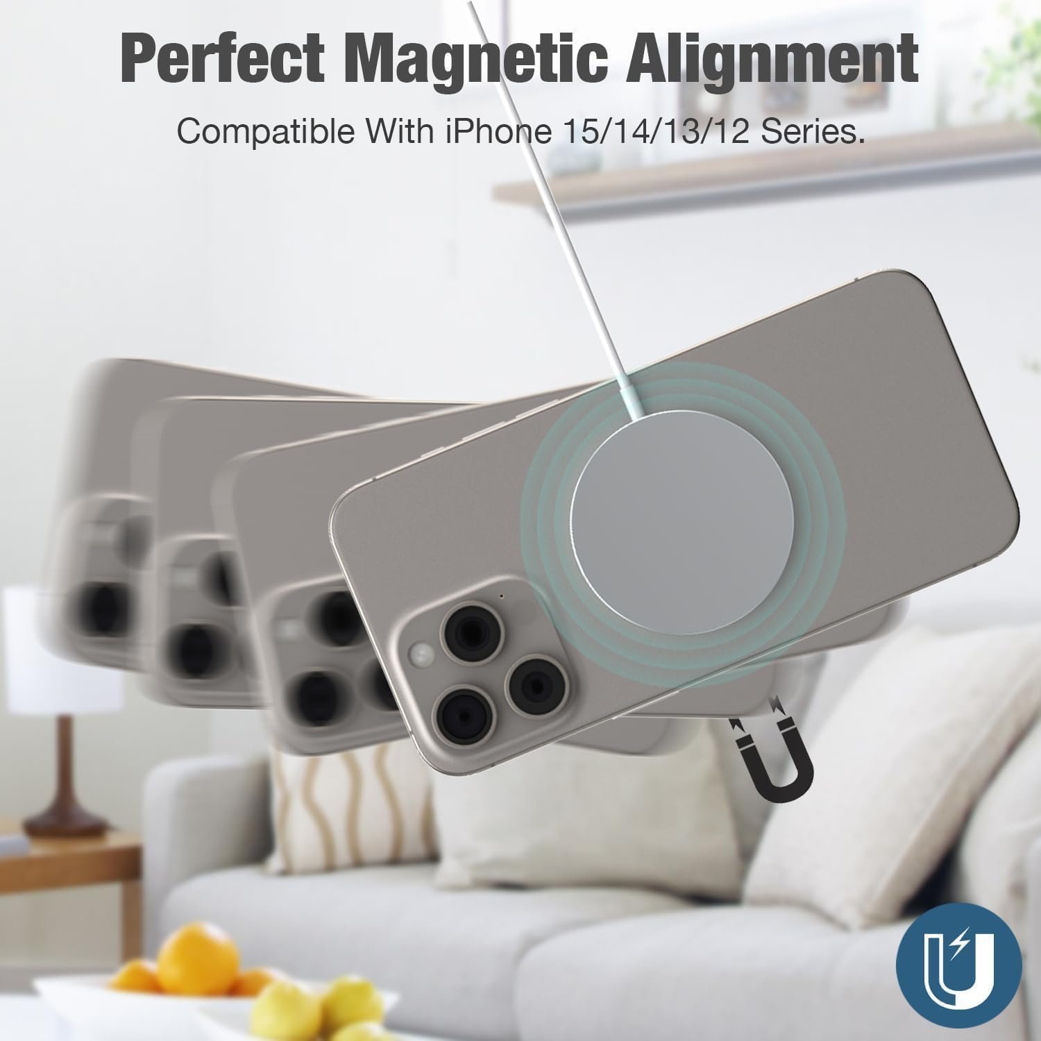 Magnetic Wireless Charger for iPhone, 15W Fast Charging USB-C, Qi Type-C Inductive Charging Station Compatible with iPhone 17/16/15/14/13/12 Series