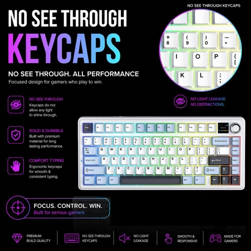 F75Max 75% TKL Wireless Mechanical Keyboard | Hot Swappable | Pre-lubed Linear Switches | RGB Backlit | 2.4GHz/Type-C/Bluetooth Gaming Keyboard (F75Max Ice Blue, Reaper Switch)