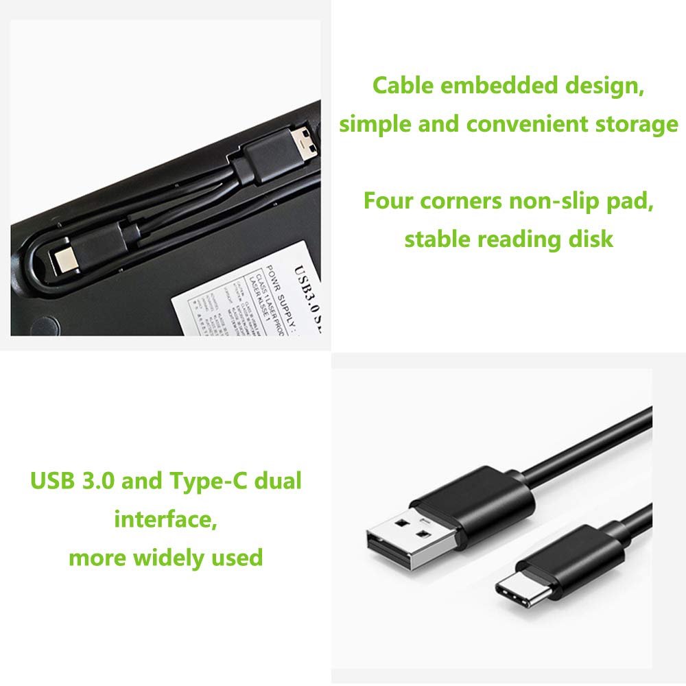 External 3D Blu Ray DVD Drive, USB 3.0 and Type-C Blu Ray CD DVD Drive Player Ultra Slim Slot-in CD DVD Burner with Smart Touch Compatible with Windows XP/7/8/10, Mac OS for MacBook, Laptop, PC