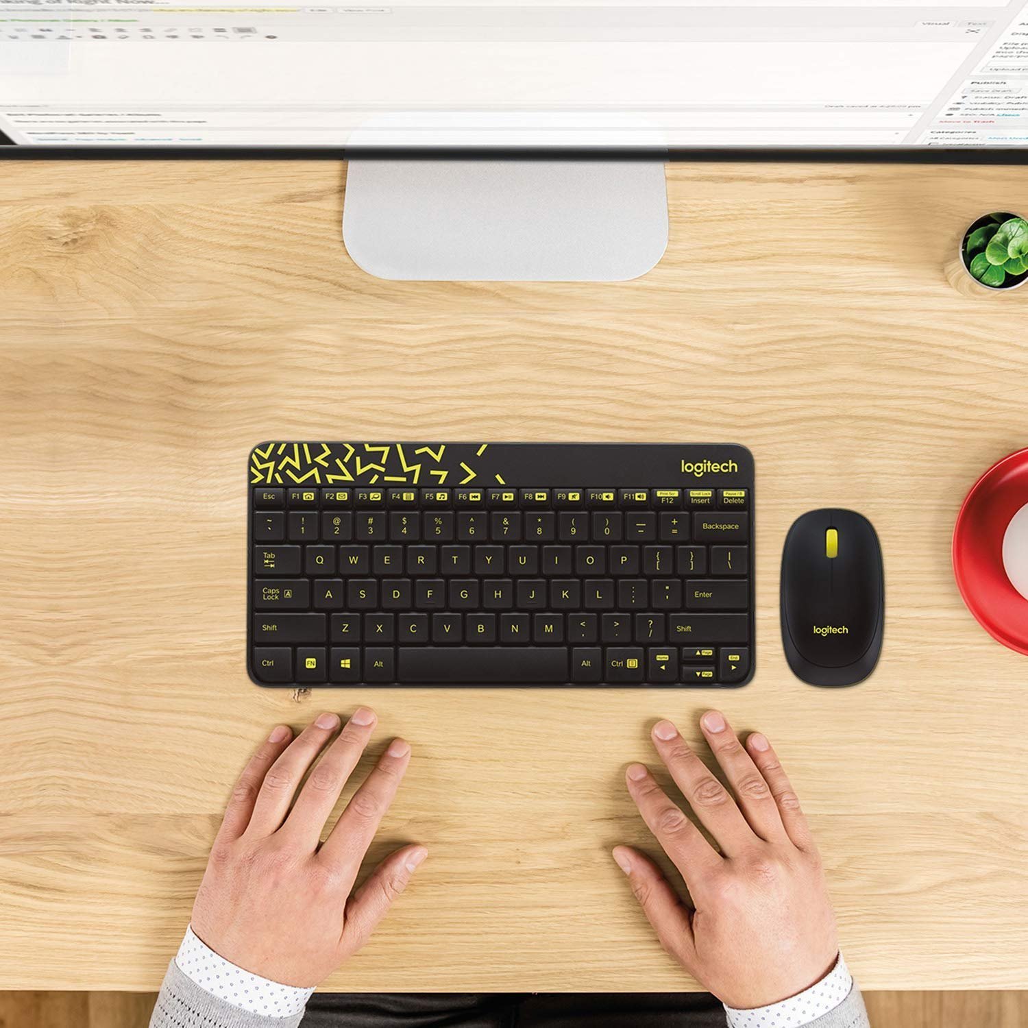 MK240 Nano Wireless USB Keyboard and Mouse Set, 12 Function Keys 2.4GHz Wireless, 1000DPI, Spill-Resistant Design, PC/Mac, Black/Chartreuse Yellow