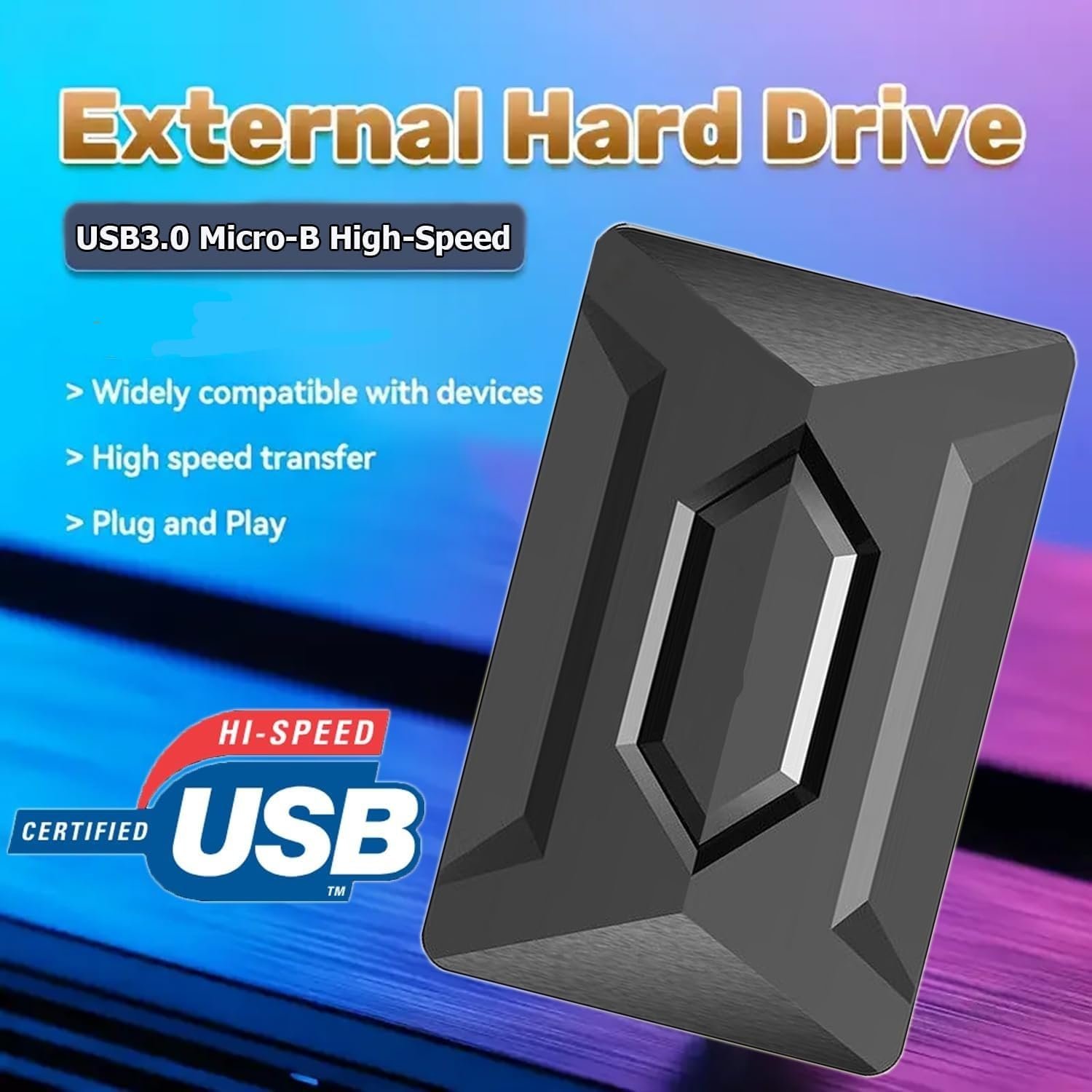 500GB Portable External Hard Drive USB 3.0, High Speed Data Transfers, Supports Windows, Linux and Mac OS Systems, Compatible with, PlayStations, TV, and Other Devices.(MAROWAK Hexagon)(k.t)