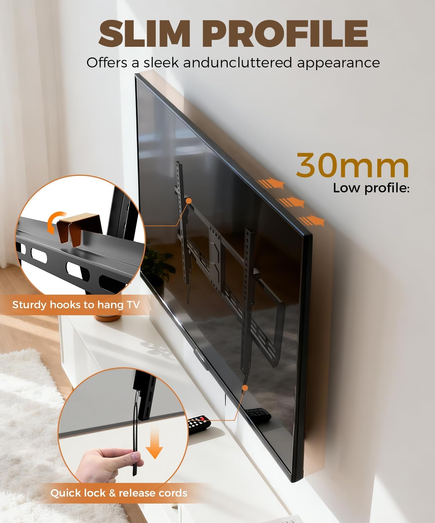 TV Wall Bracket 43-75 Inch, Slim Heavy Duty Tilt TV Mount