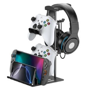 Aluminum Headphone and Controller Stand with Phone Storage