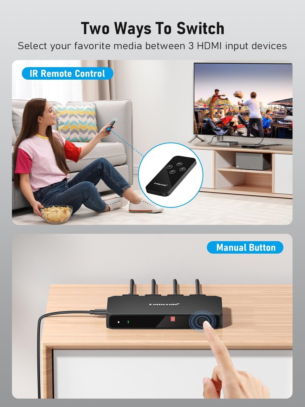 4K HDMI Switch, 3 in 1 Out HDMI Splitter, Triple Multiview Seamless Switcher Selector with Remote Control (Batteries not Included)