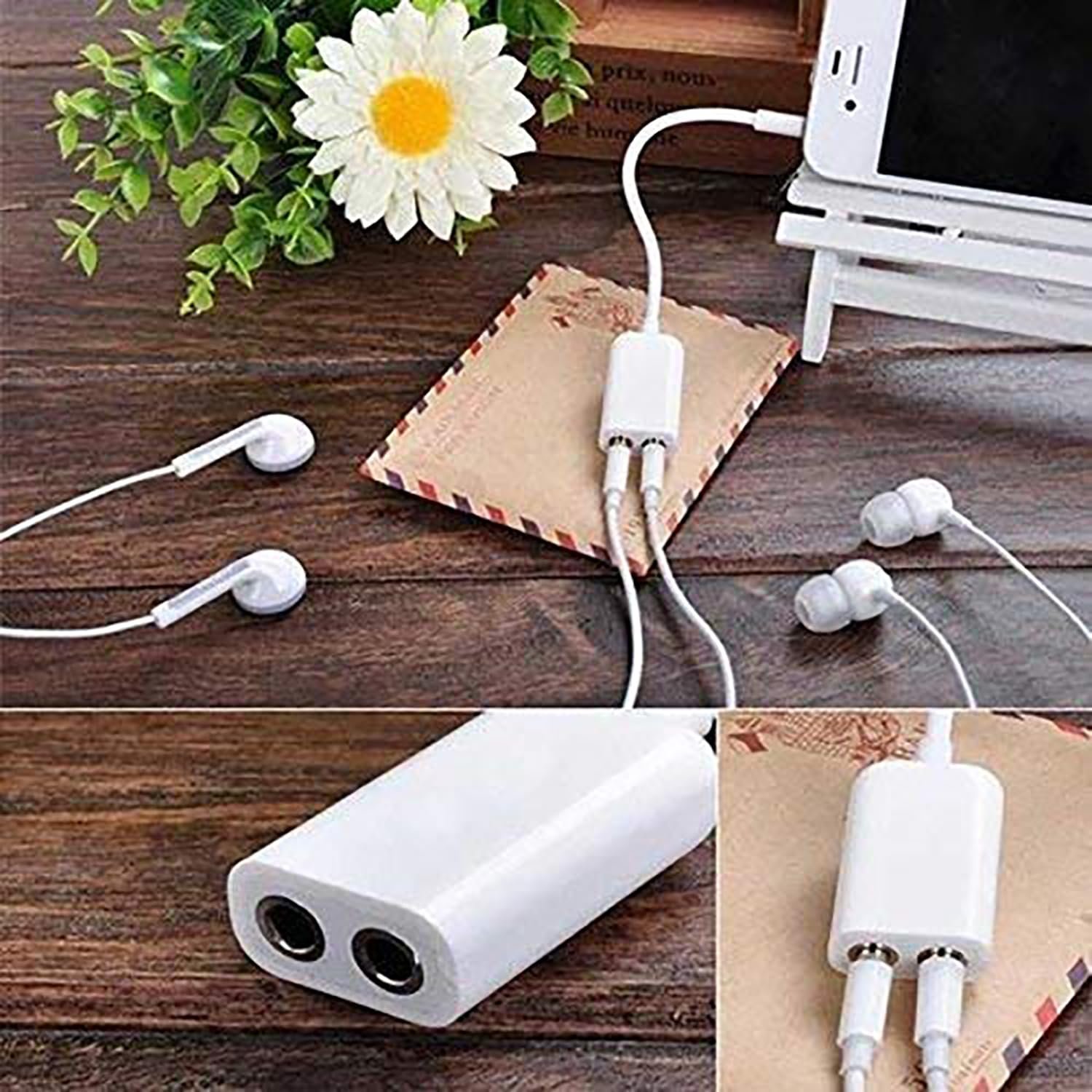 3.5mm Audio Jack Splitter Cable Adapter, Stereo Male to Dual Female AUX Y Splitter for iPhone, iPad, iPod, Laptop, Mobile, Headphone & Mic Support – White (Colors May Vary)