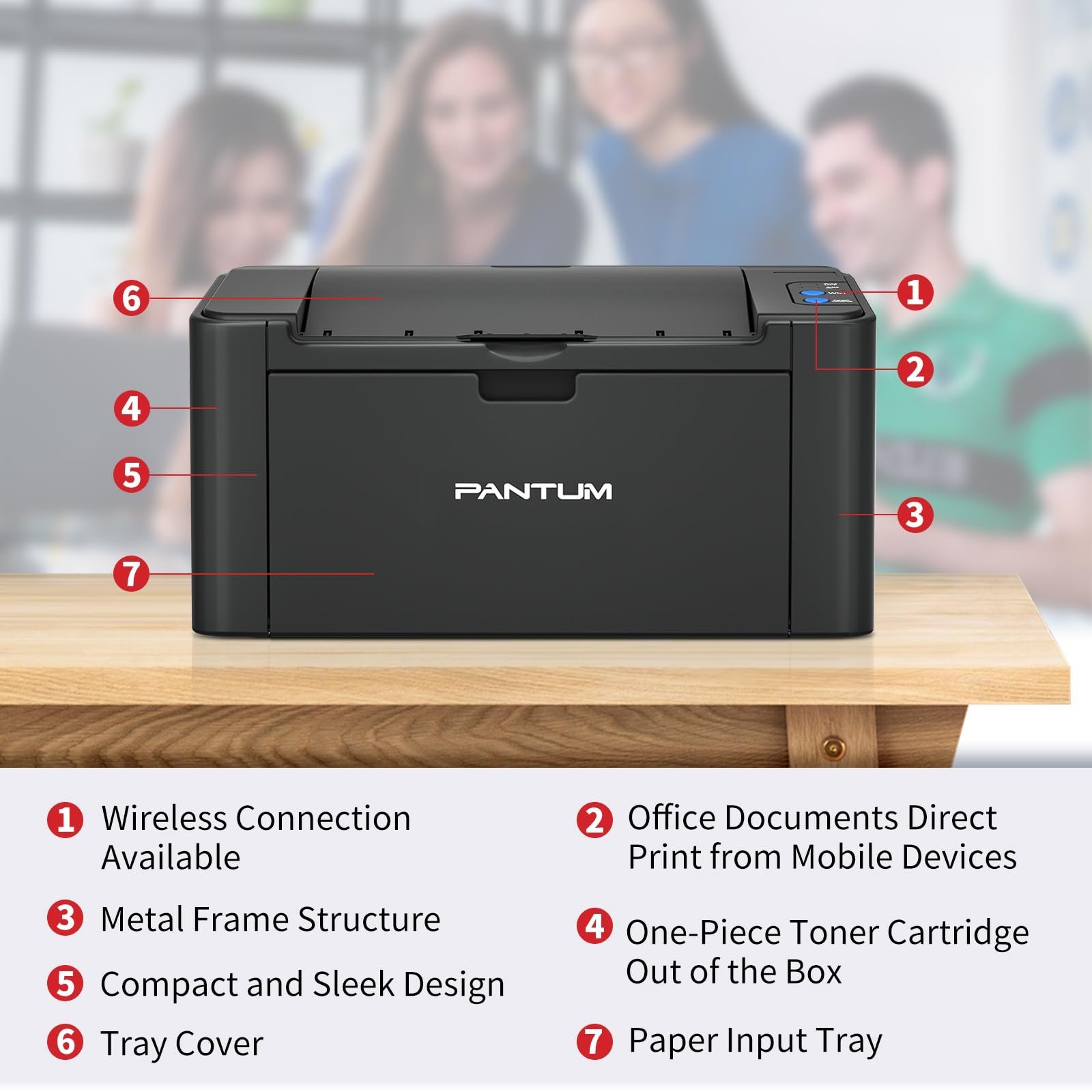 P2512W Printer for Home and Office, Wireless, Single Function, Print, Hi-Speed USB 2.0, 22 ppm, 1-Year Warranty, Black Includes 1600 Page Start Toner Cartridge