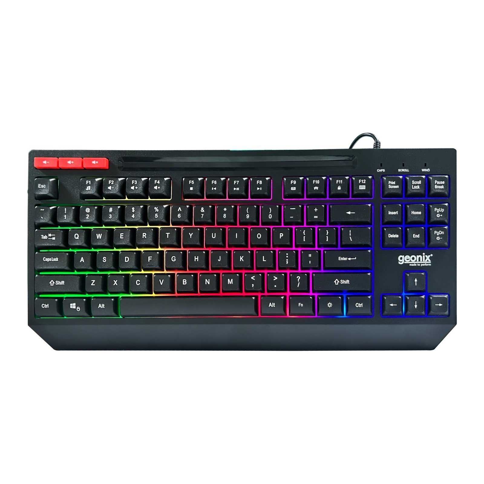 Cruiser K2 Multi Function Gaming Keyboard with 90 Keys Including 3 Dedicated Multimedia Keys, Rainbow Backlight, Spill Resistant, PVC Cable, Durable Body (Black)