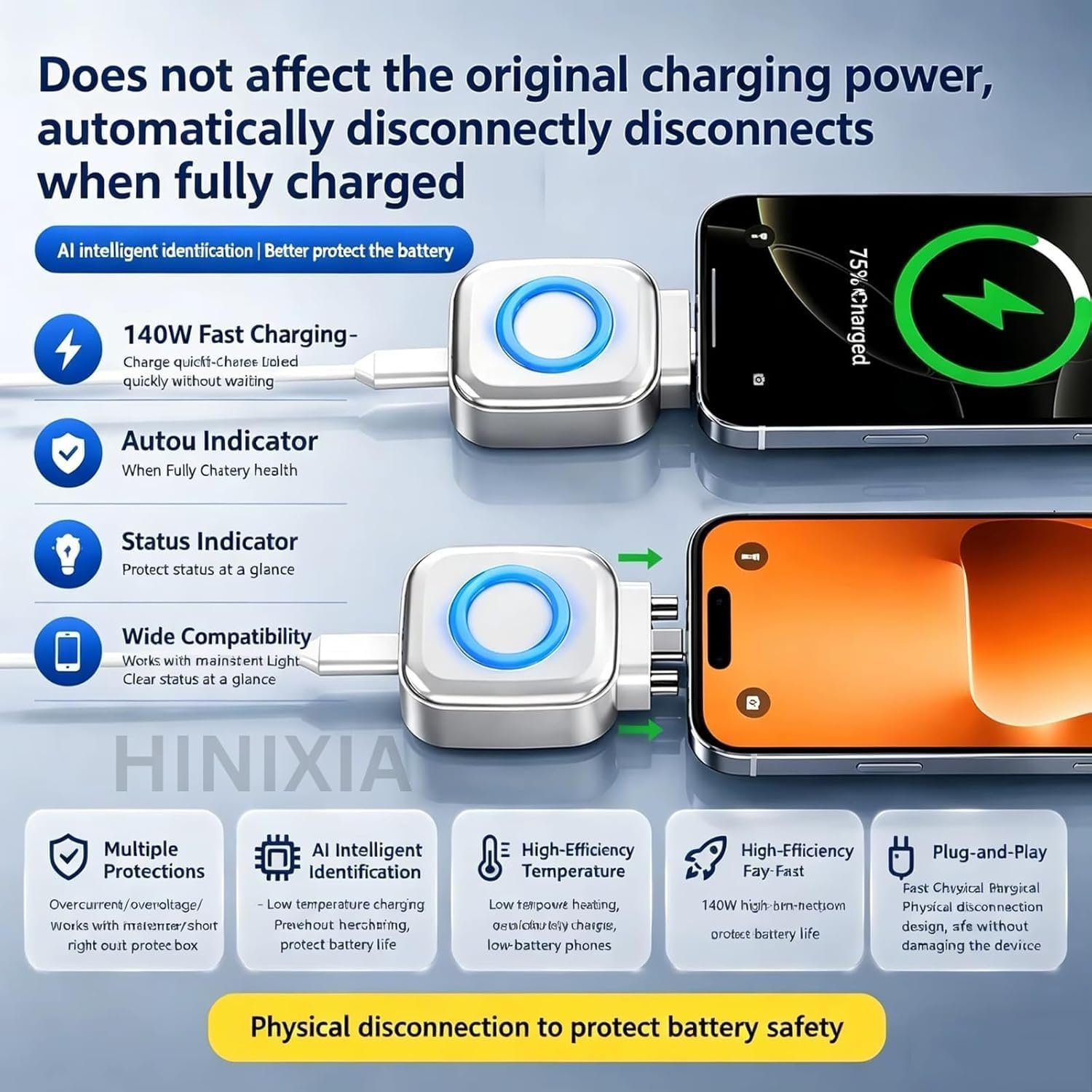 Type-C Auto Cut-Off Charging Adapter, Smart USB-C Charging Protector with Auto Disconnect, Fast Charging Compatible for All Type-C Devices