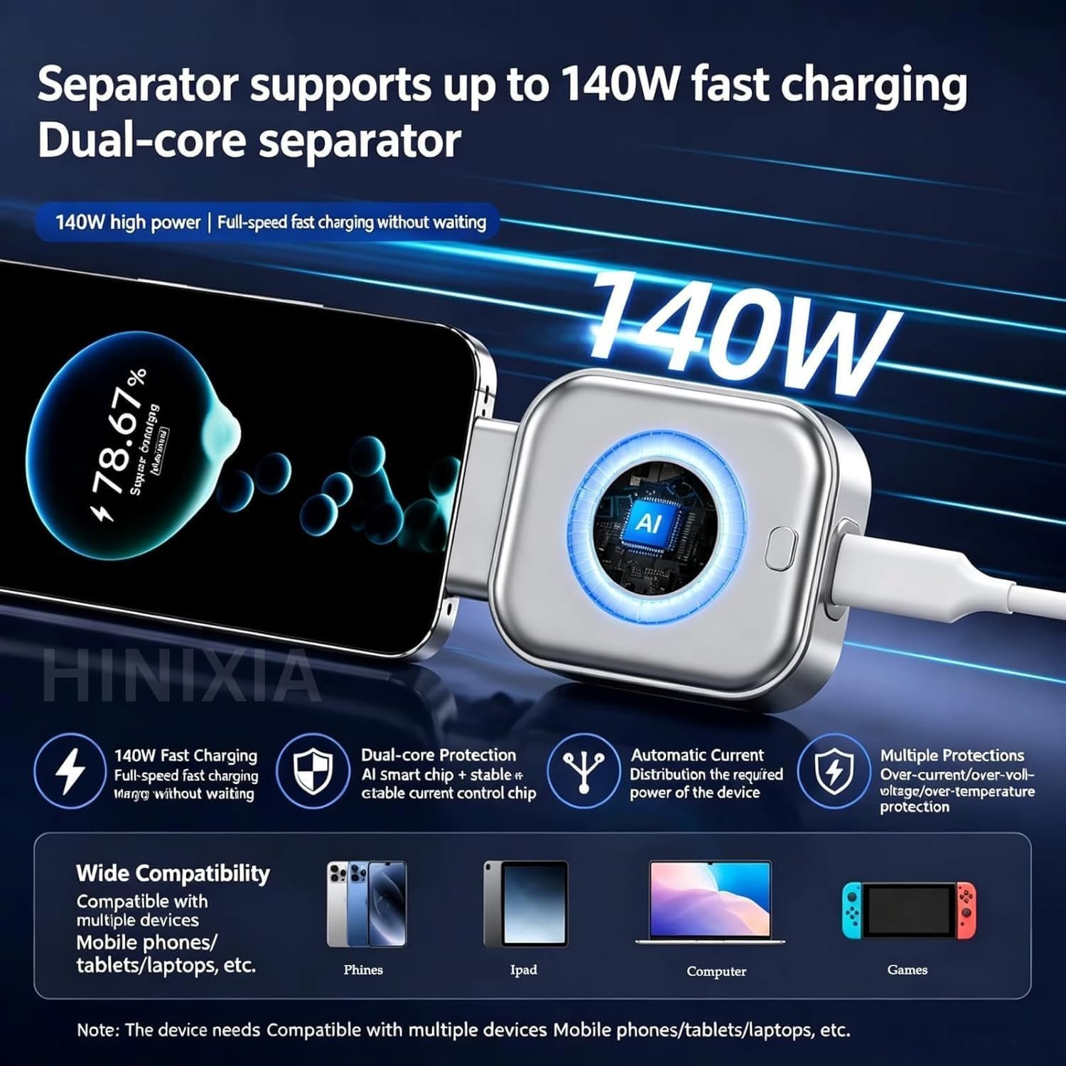 Type-C Auto Cut-Off Charging Adapter, Smart USB-C Charging Protector with Auto Disconnect, Fast Charging Compatible for All Type-C Devices