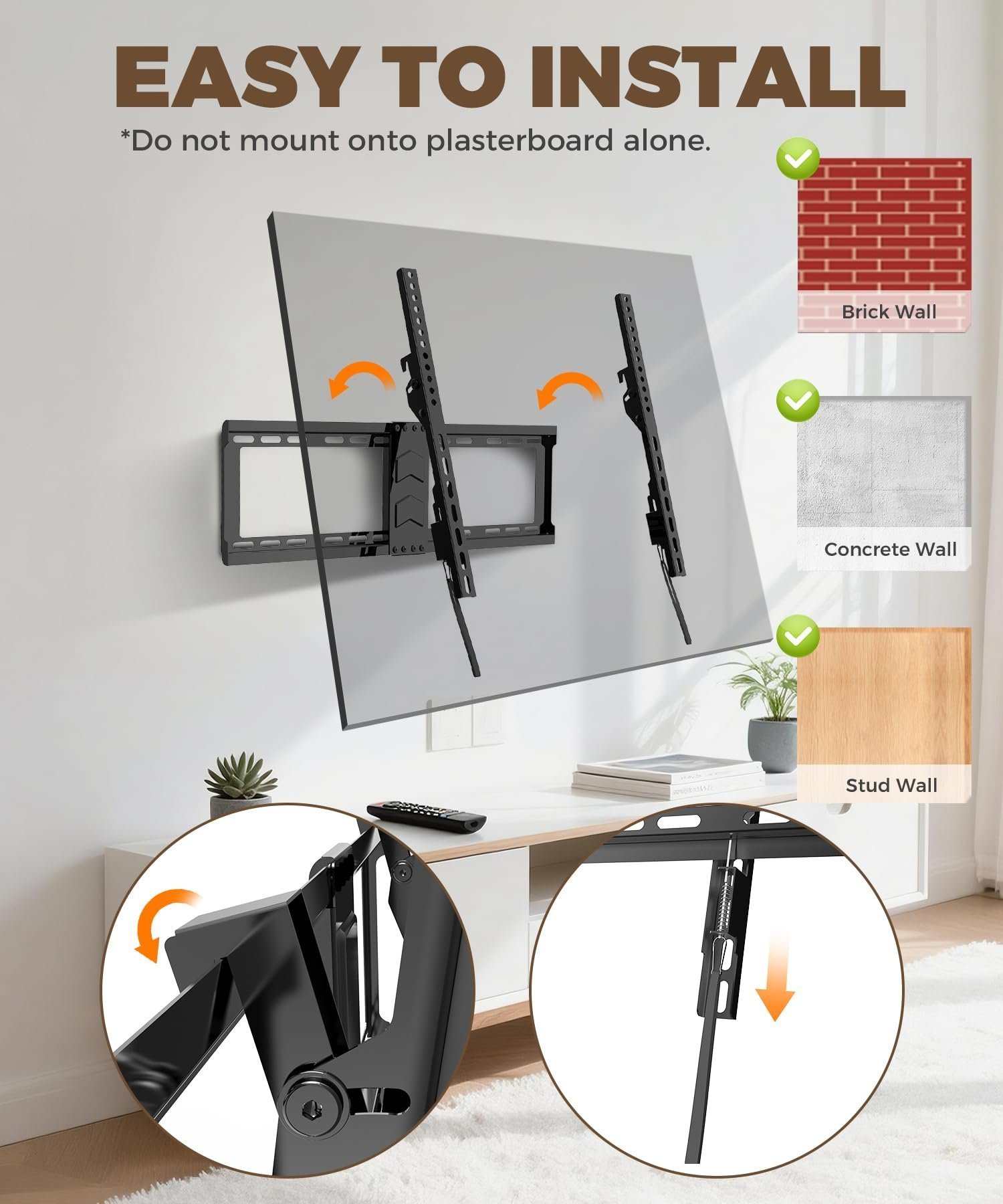 TV Wall Bracket 43-75 Inch, Slim Heavy Duty Tilt TV Mount
