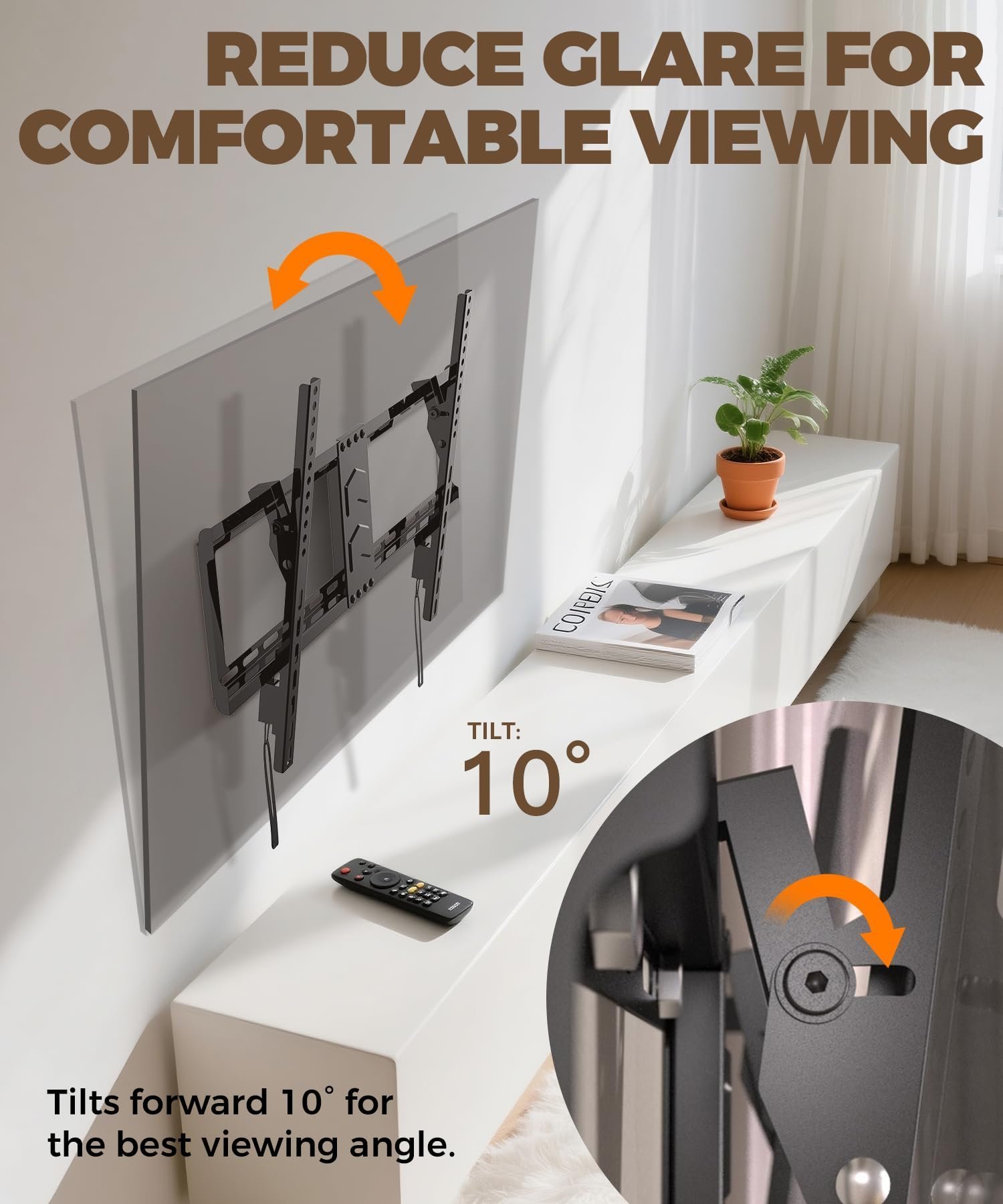 TV Wall Bracket 43-75 Inch, Slim Heavy Duty Tilt TV Mount