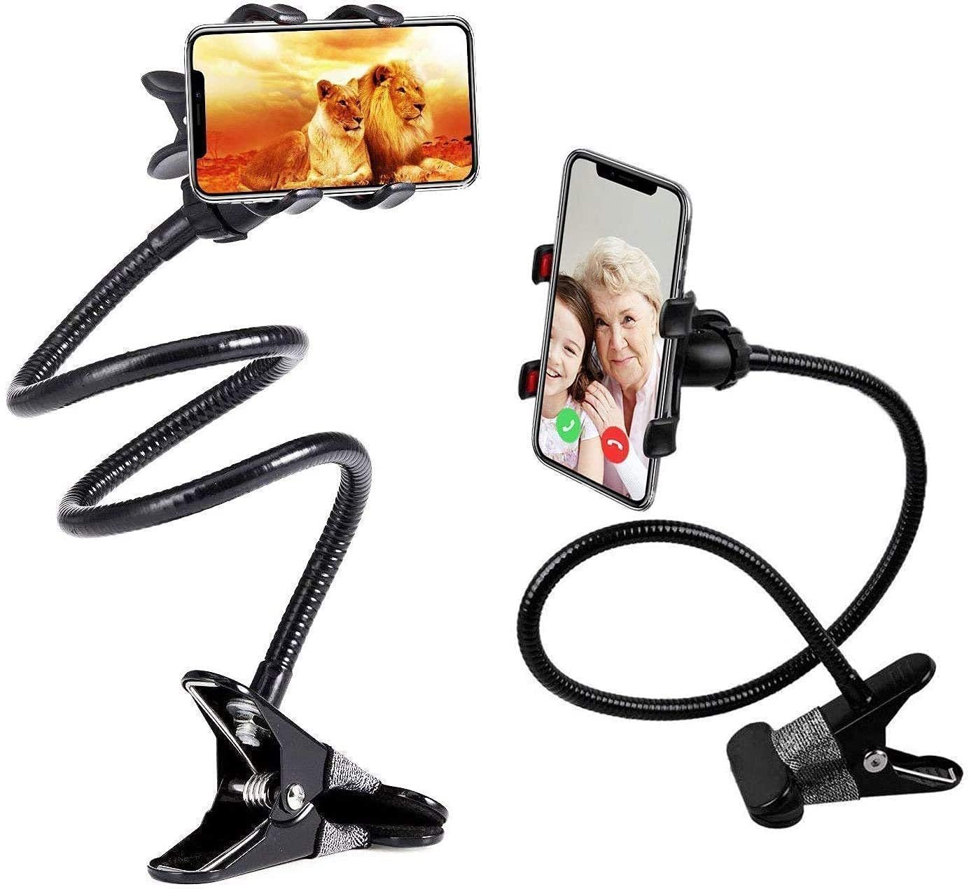 WORLDWRAP Metal 360 Degree Flexible Portable Foldable -Lazy Stand Bracket Cell Phone Holder/Gooseneck Long Arm Clip Mobile Stand for Table Mobile Stand for Bed Office