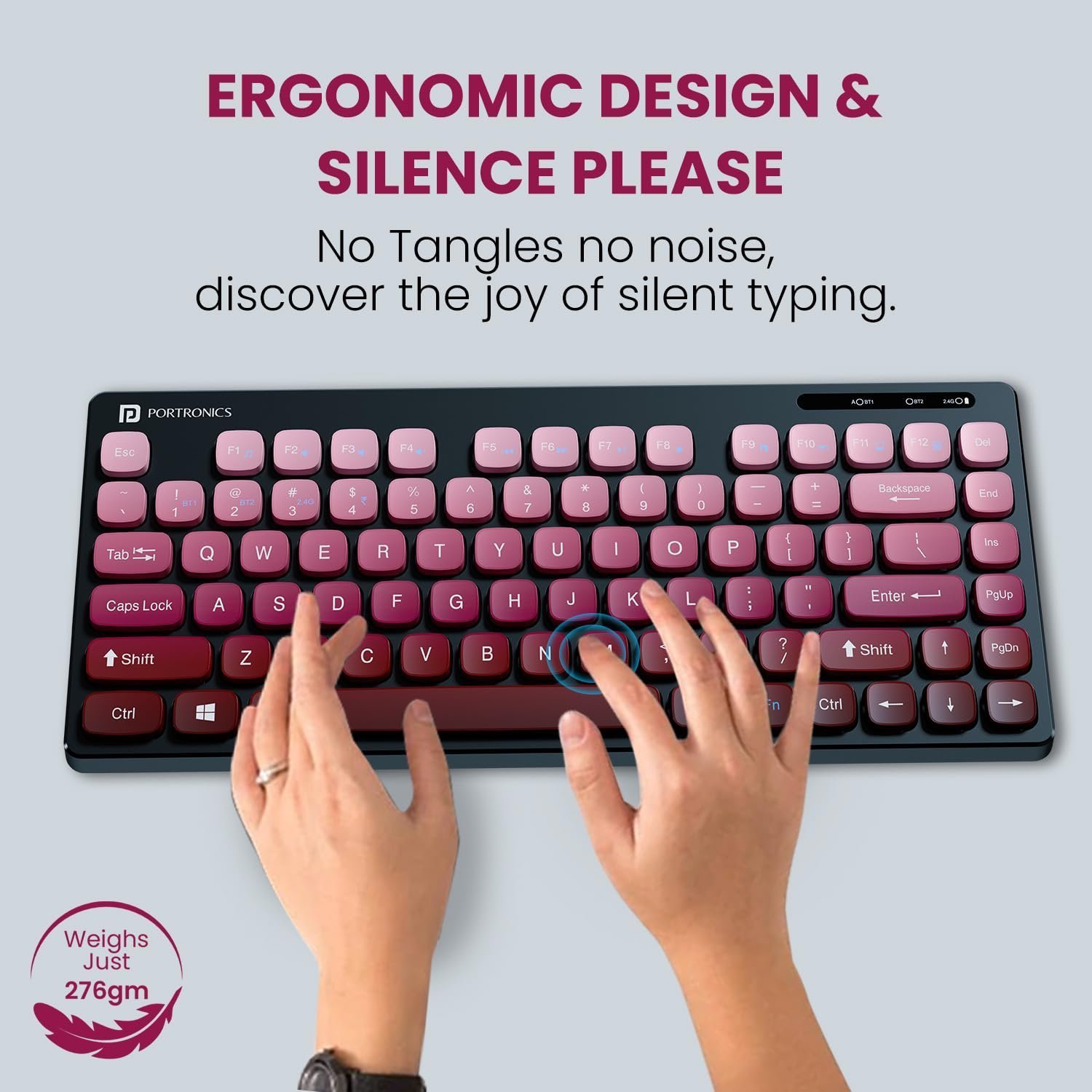 Bubble Multimedia Wireless Keyboard 2.4 GHz & Bluetooth 5.0 Connectivity, Noiseless Experience, Compact Size for iOS iPad Air, Pro, Mini, Android, Windows Tablets PC Smartphone(Purple)