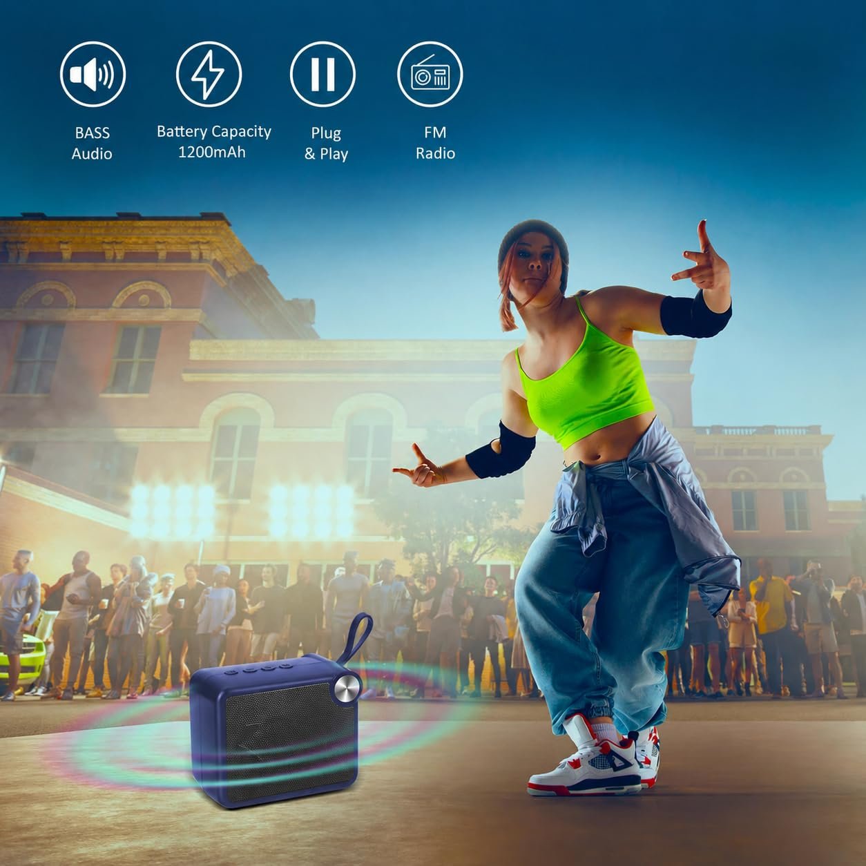 10W Mini Bluetooth Speaker with Pristine Sound, 8 Hours Playtime, Multi-Playback Modes-BT5.4/TF Card/USB, Front Metal Grill, Type-C Fast Charging, Multi-Function Control Buttons (Blue)