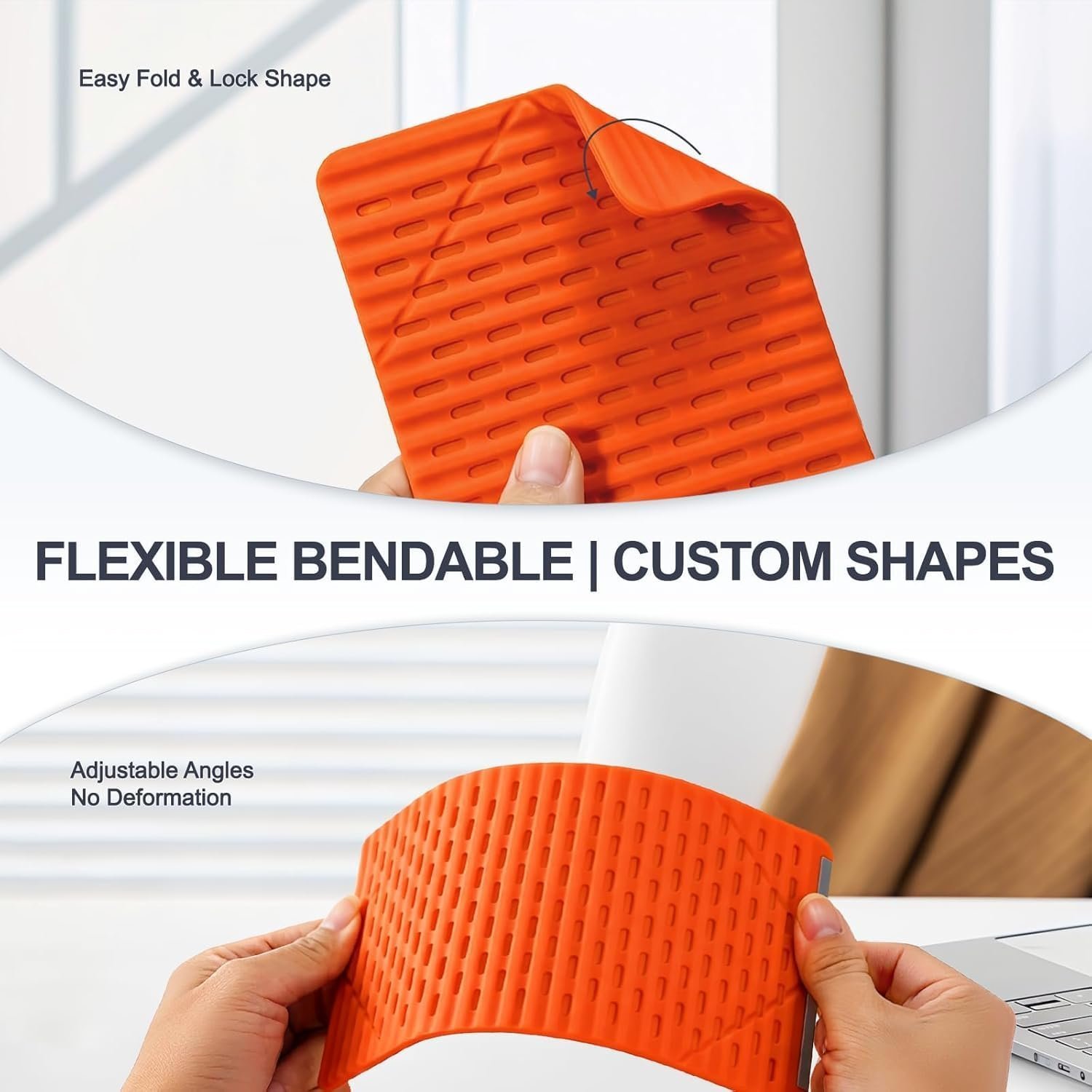 Silicone Phone Stand with Aluminum, Flexible Foldable Phone Holder, Bendable Adjustable Anti-Slip Desktop Stand for Phone Tablet Laptop, Portable Rollable Multi-Angle Stand for Home
