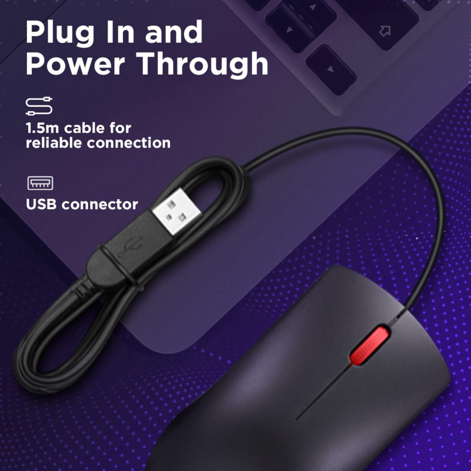 120 Wired Plug & Play USB Mouse, High Resolution 1600 DPI Optical Sensor, 3-Button Design with clickable Scroll Wheel, Ambidextrous, Ergonomic Mouse for Comfortable All-Day Grip (GY51L52636)