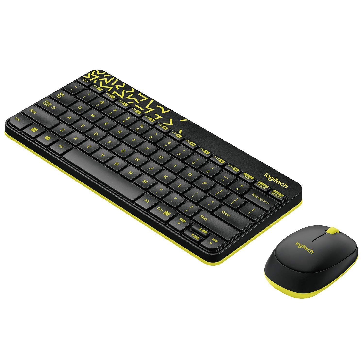 MK240 Nano Wireless USB Keyboard and Mouse Set, 12 Function Keys 2.4GHz Wireless, 1000DPI, Spill-Resistant Design, PC/Mac, Black/Chartreuse Yellow