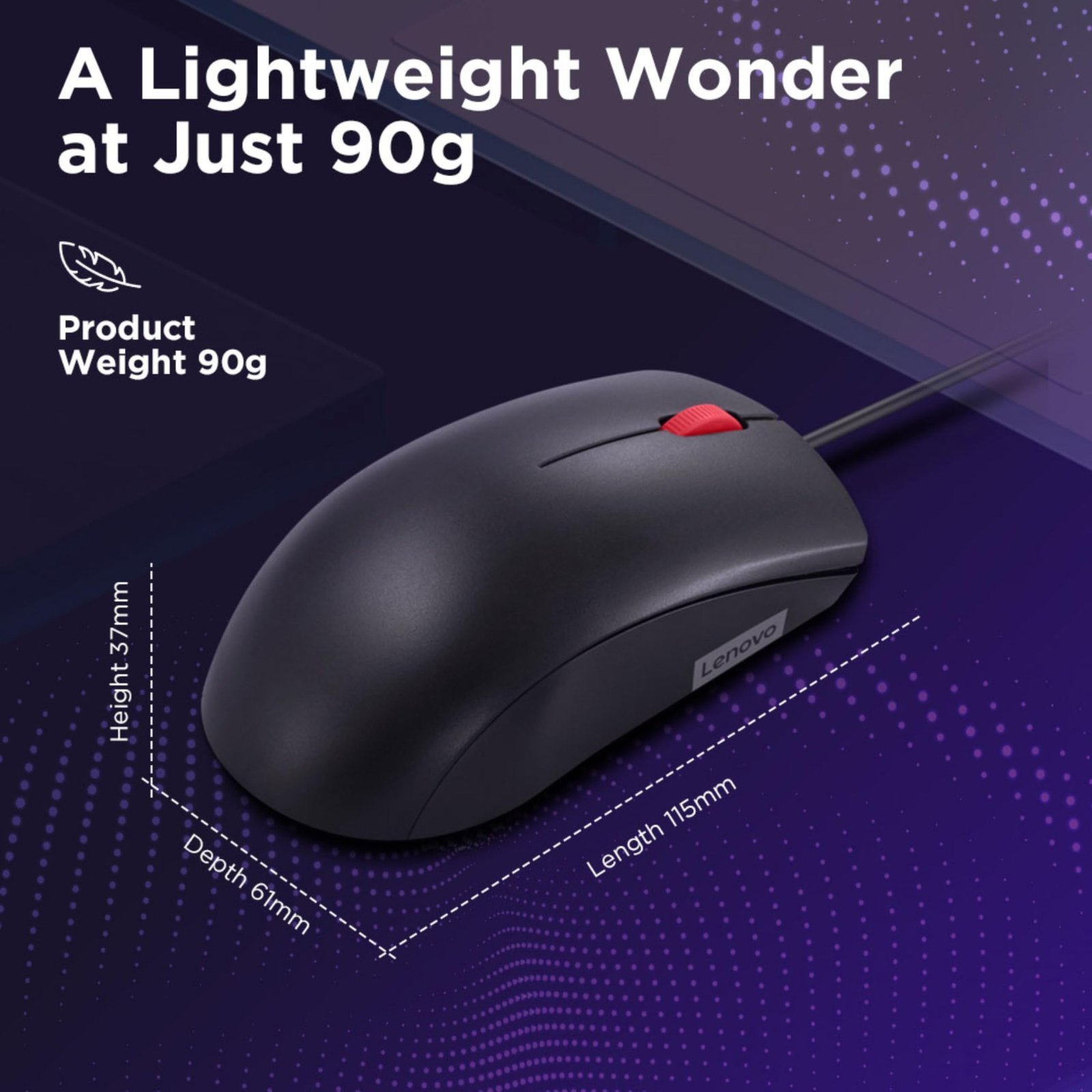 120 Wired Plug & Play USB Mouse, High Resolution 1600 DPI Optical Sensor, 3-Button Design with clickable Scroll Wheel, Ambidextrous, Ergonomic Mouse for Comfortable All-Day Grip (GY51L52636)