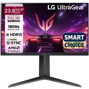24GS65F Smartchoice 60.47cm (23.8Inch) Ultragear FHD (1920x1080) IPS Gaming Monitor, 180Hz, 1ms, NVIDIA G-SYNC Compatible, AMD FreeSync, DP, HDMI, Tilt/Height/Pivot Adjustable, Anti-Glare (Black)