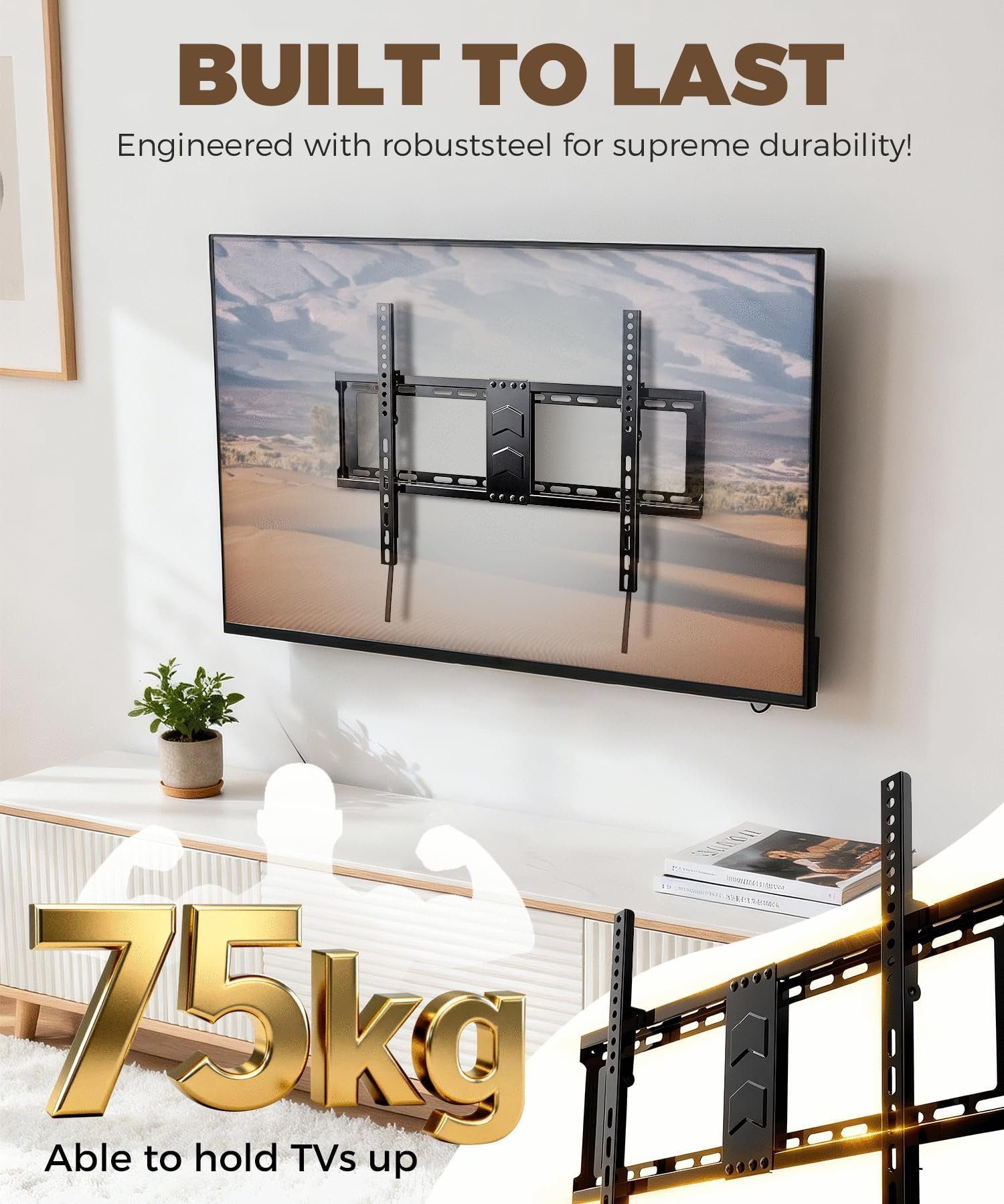 TV Wall Bracket 43-75 Inch, Slim Heavy Duty Tilt TV Mount