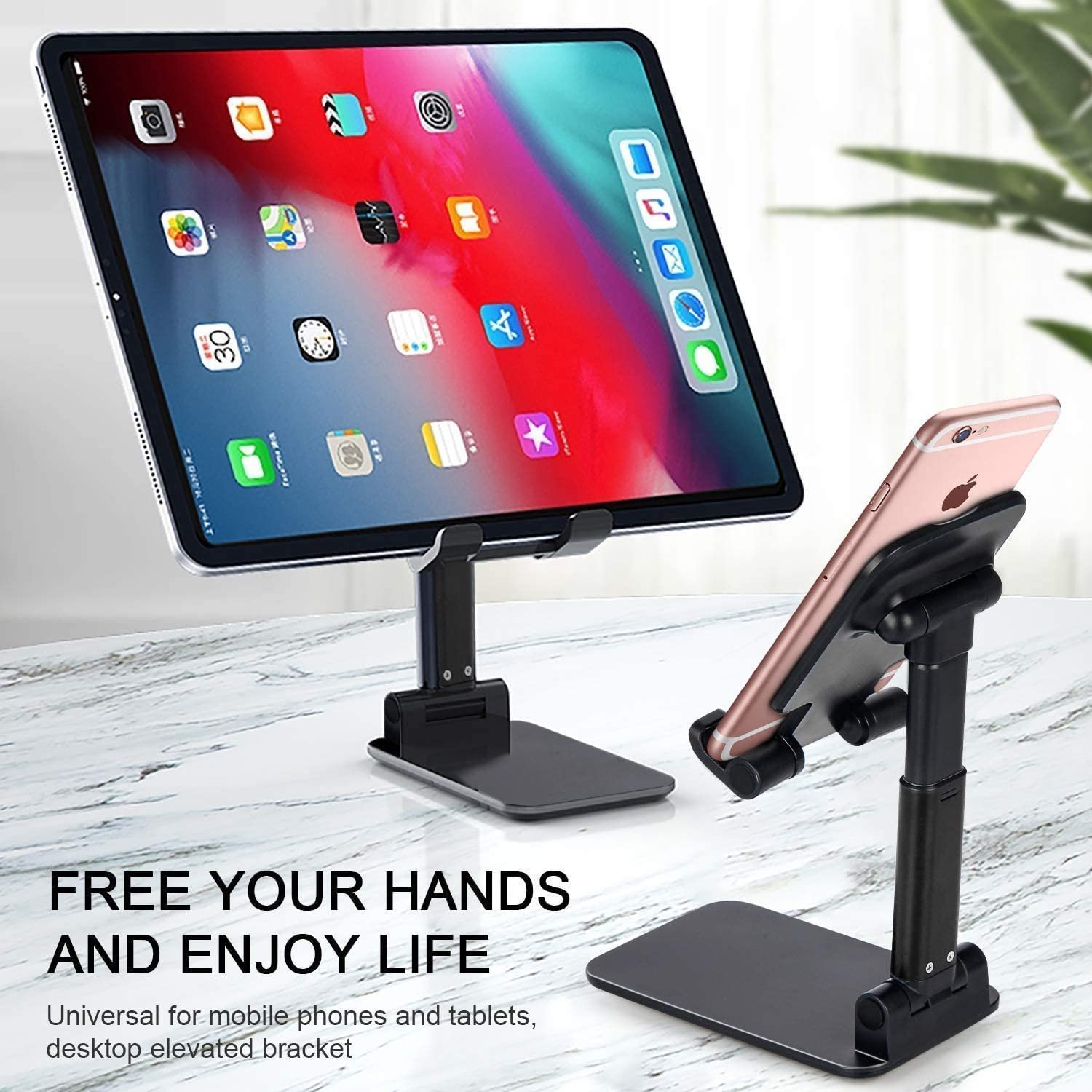 FIT YUVA Black Mobile Stand Tabletop Stand Adjustable Phone Holder and iPad Stand & for Bed, Table, Office, Video Recording Compatible with All Smartphones, Tablet