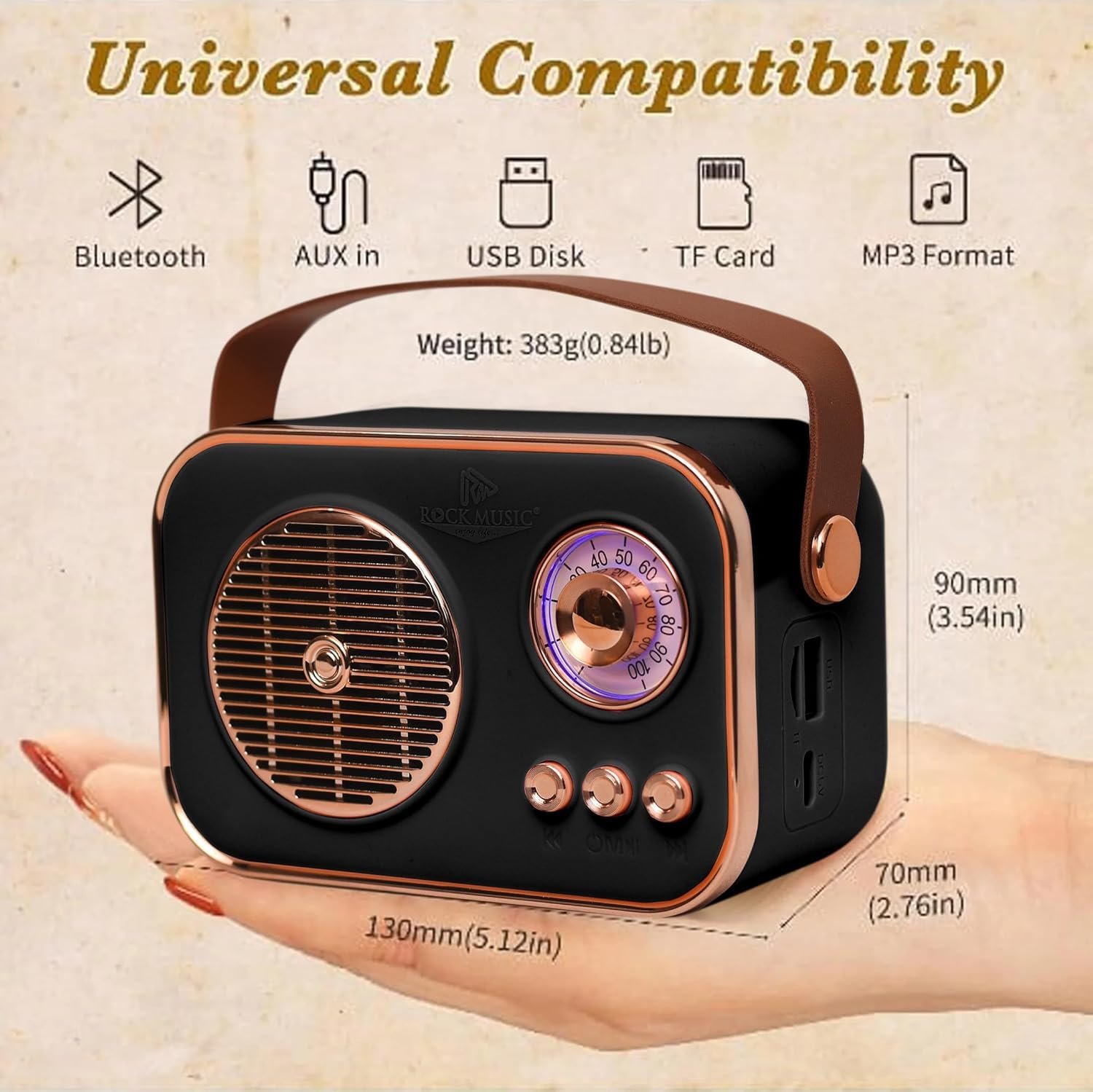 Retro Portable Bluetooth Speaker Mini Radio Style Wireless Speaker with Handle for Home Travel and Outdoor Use
