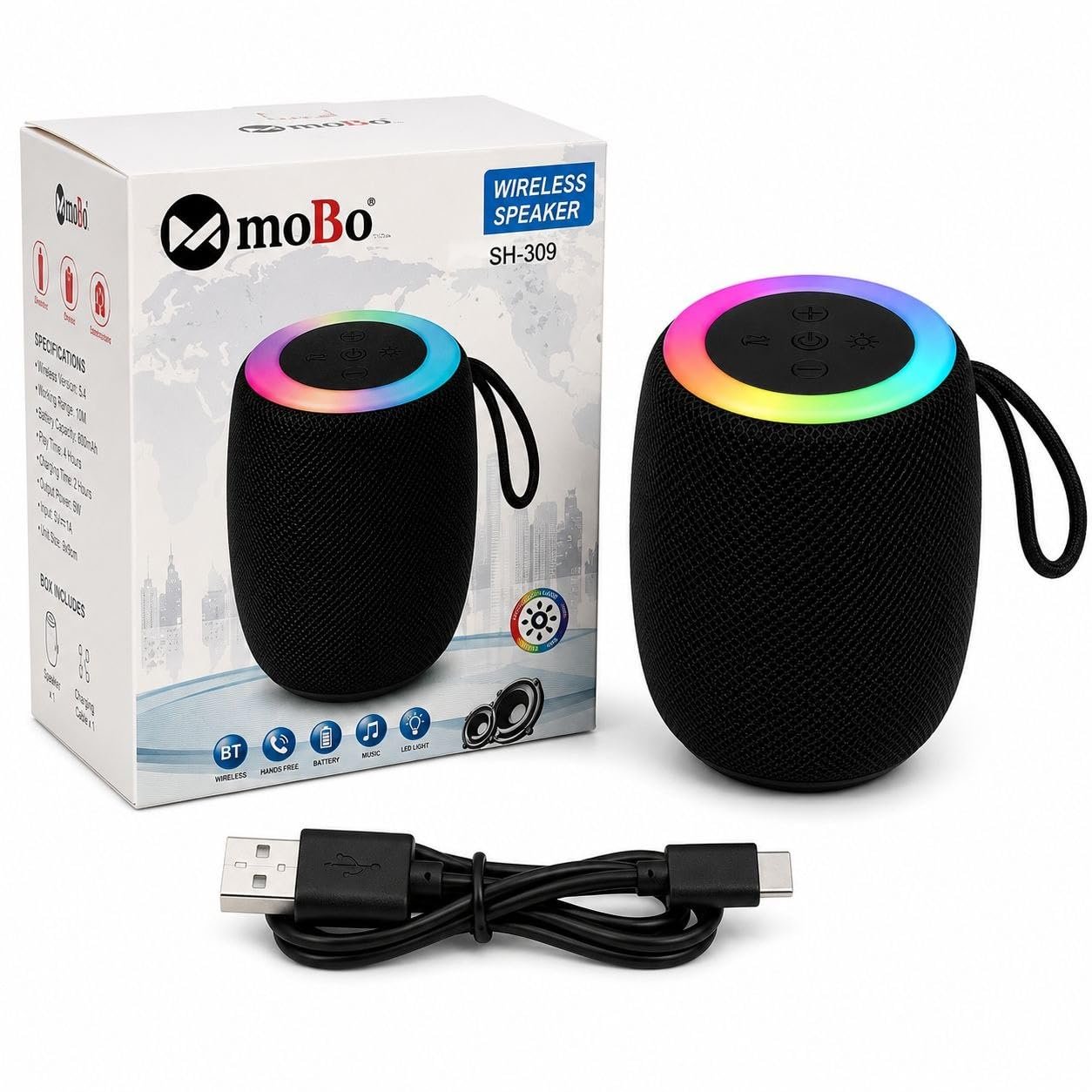 MoBo Portable Bluetooth Speaker with RGB LED Lights 800mAh