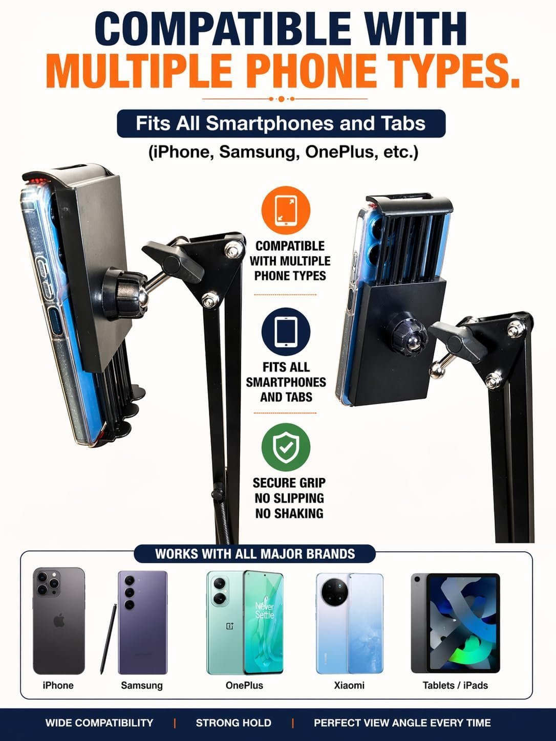 Adjustable Mobile Stand for Desk with Clamp | Overhead Arm Phone Holder for Video Recording, Online Classes & Live Streaming | 360° Flexible Long Arm | Compatible with All Smartphone