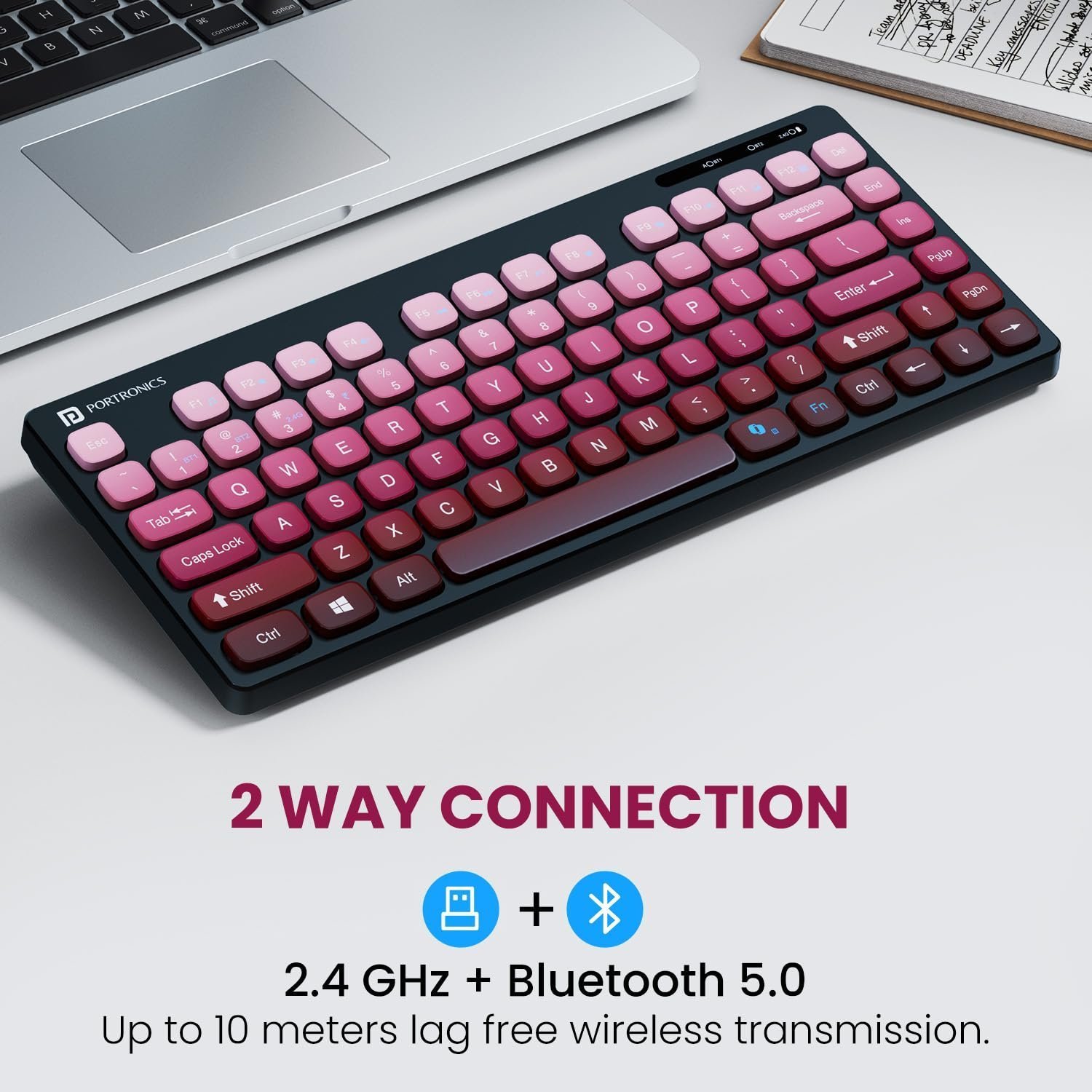 Bubble Multimedia Wireless Keyboard 2.4 GHz & Bluetooth 5.0 Connectivity, Noiseless Experience, Compact Size for iOS iPad Air, Pro, Mini, Android, Windows Tablets PC Smartphone(Purple)
