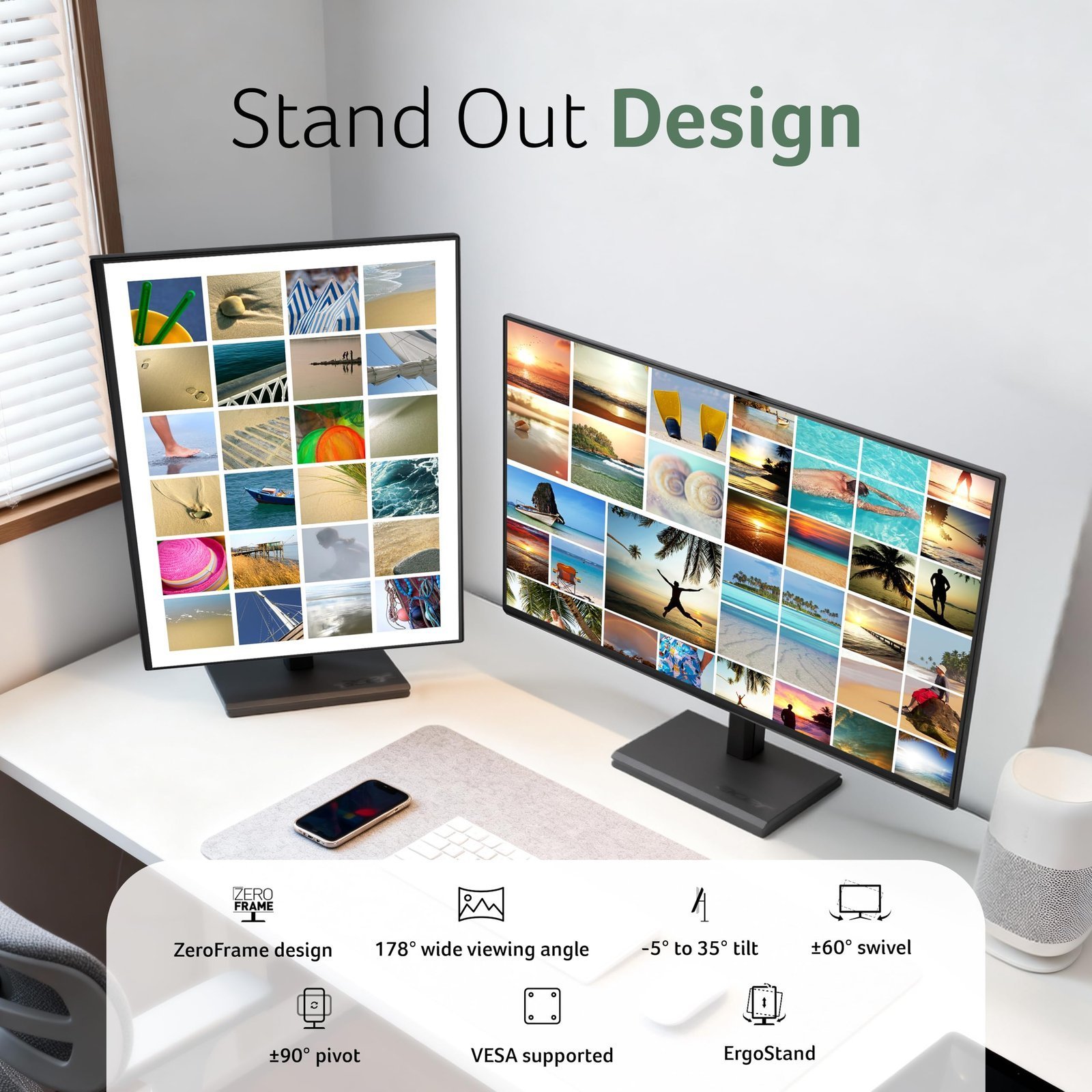 Vero B277 G 27 Inch IPS FHD Monitor | 120Hz AdaptiveSync | ErgoStand Tilt/Swivel/Pivot/Height Adjust | TUV Low Blue Light | VisionCare 2.0 | HDMI + DP Ports | TCO/EPEAT Gold | 85% PCR Eco Design