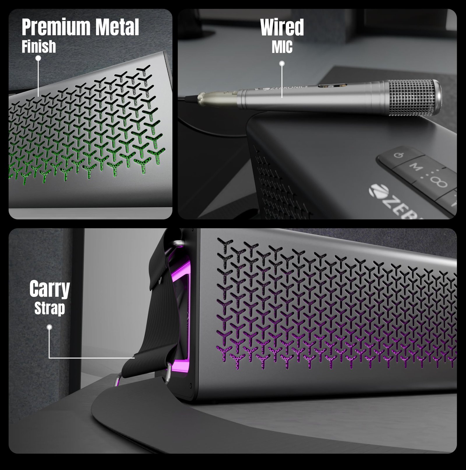 Studio R3, Portable Bluetooth Speaker, 140W RMS, 6 Drivers + Dual Passive Radiators, 3EQ Modes, Upto 13 Hrs Playback, 6000mAh Battery, BT v5.2| USB | AUX | mSD, TWS, Wired Mic, Metal Finish