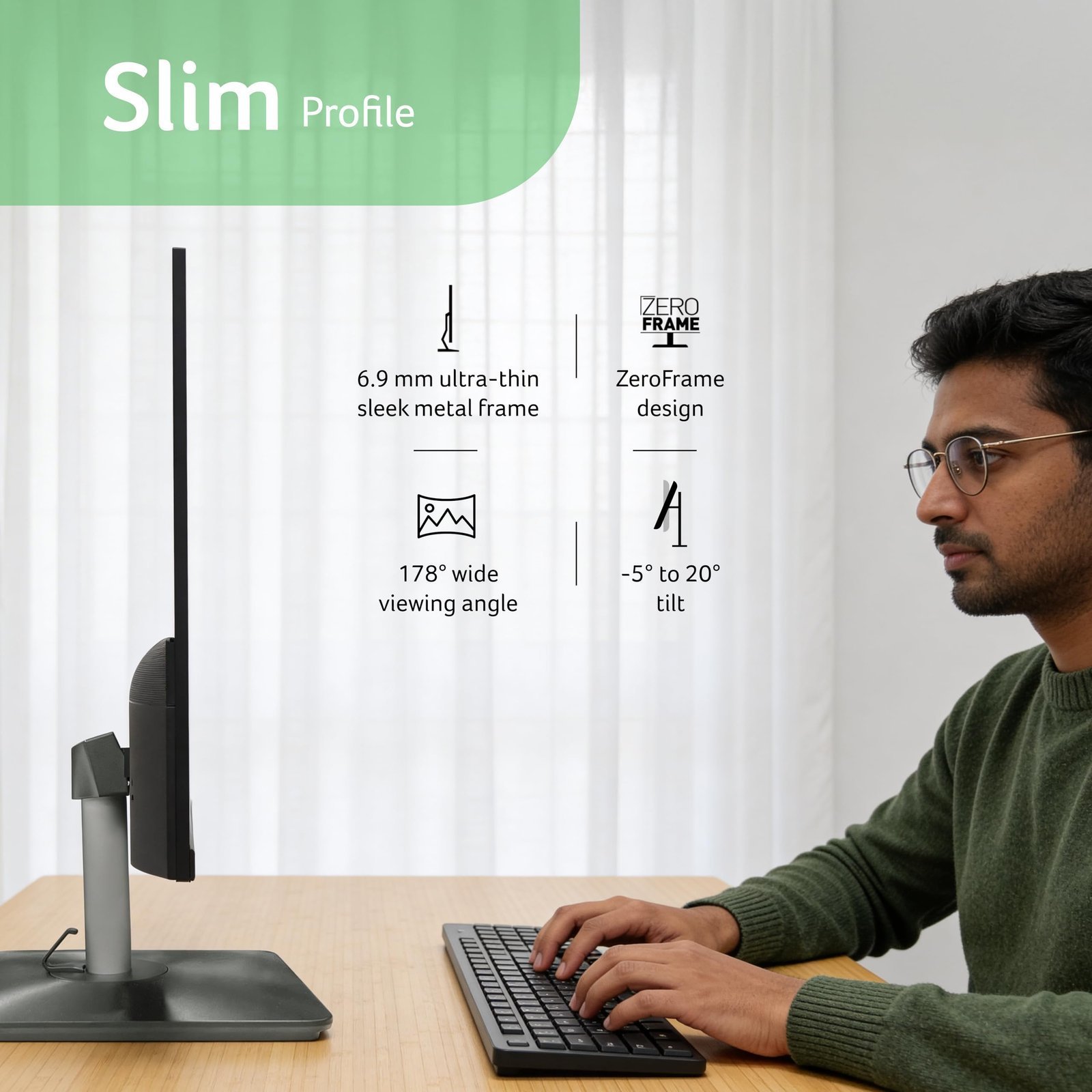 RS242Y P1 23.8 Inch IPS FHD Monitor | 144Hz Refresh | 1ms VRB | AMD FreeSync | Ultra Slim 6.9mm ZeroFrame Design | HDMI + VGA | 99% sRGB | Dual Glass Design | Built-in Speakers | Tilt Adjustable