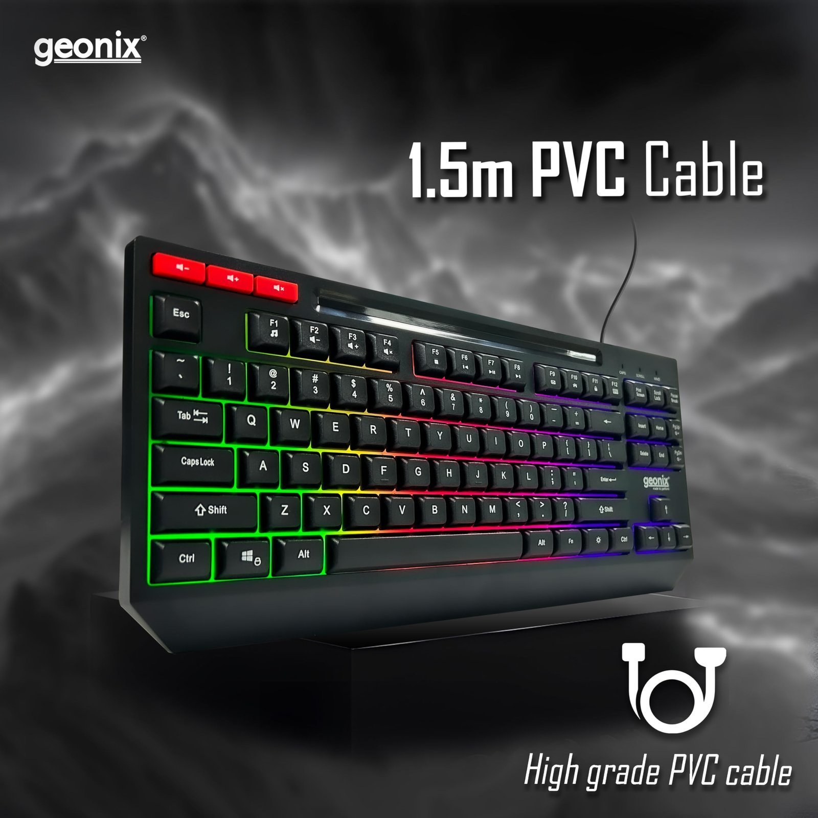 Cruiser K2 Multi Function Gaming Keyboard with 90 Keys Including 3 Dedicated Multimedia Keys, Rainbow Backlight, Spill Resistant, PVC Cable, Durable Body (Black)