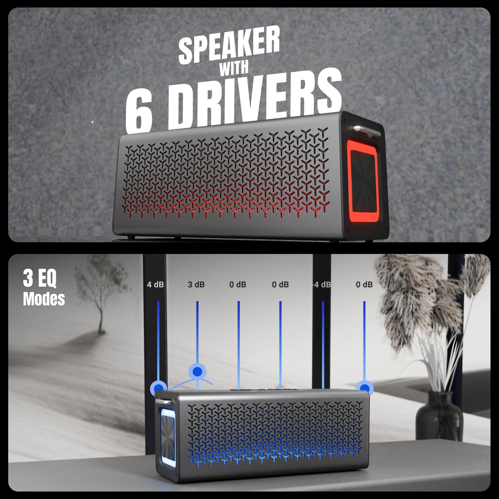 Studio R3, Portable Bluetooth Speaker, 140W RMS, 6 Drivers + Dual Passive Radiators, 3EQ Modes, Upto 13 Hrs Playback, 6000mAh Battery, BT v5.2| USB | AUX | mSD, TWS, Wired Mic, Metal Finish