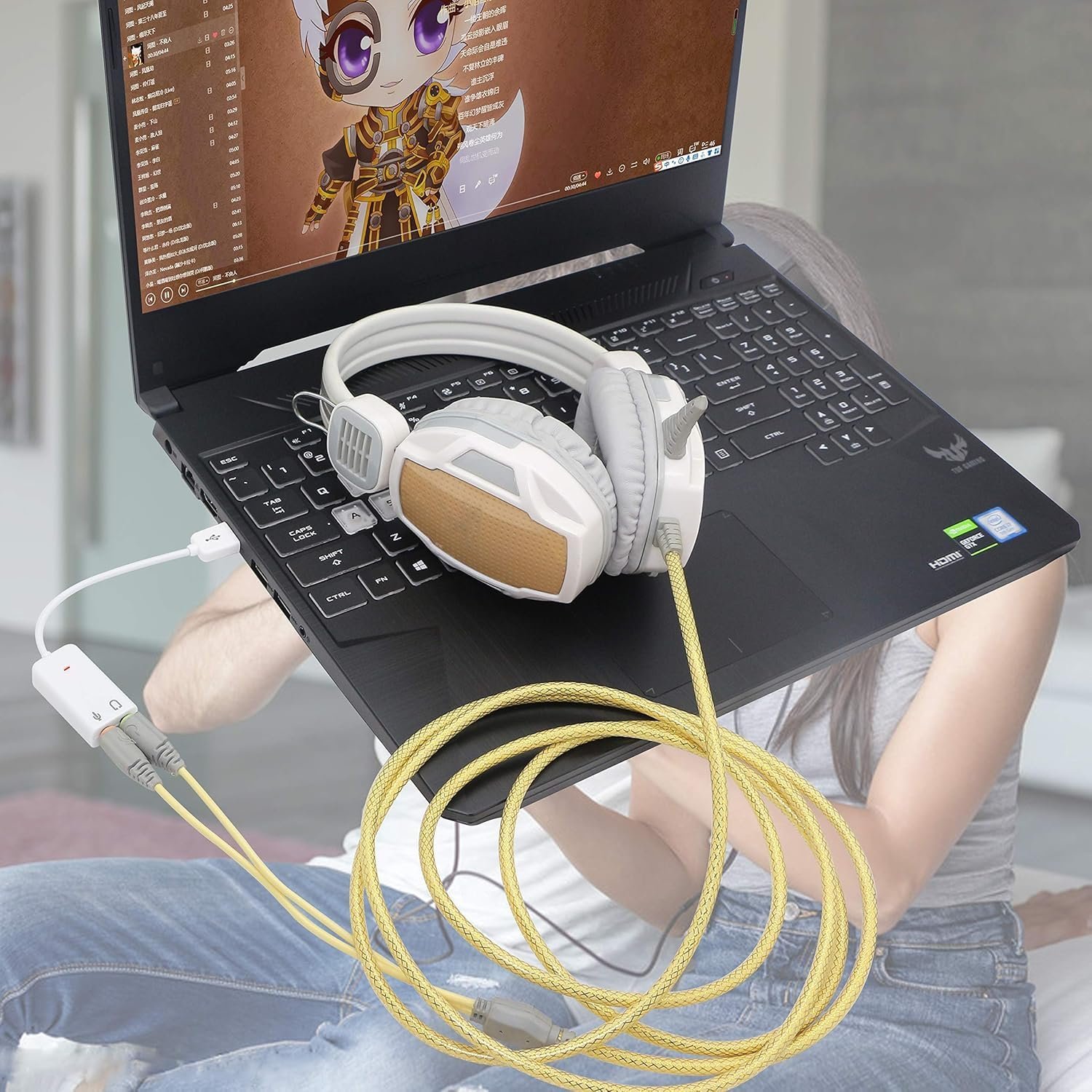 USB External Sound Card Adapter, Dual Channel Audio Interface Compatible with Desktop, Laptop, PS4, Tablet, Voice Synchronization for Speakers, Headset, Microphone