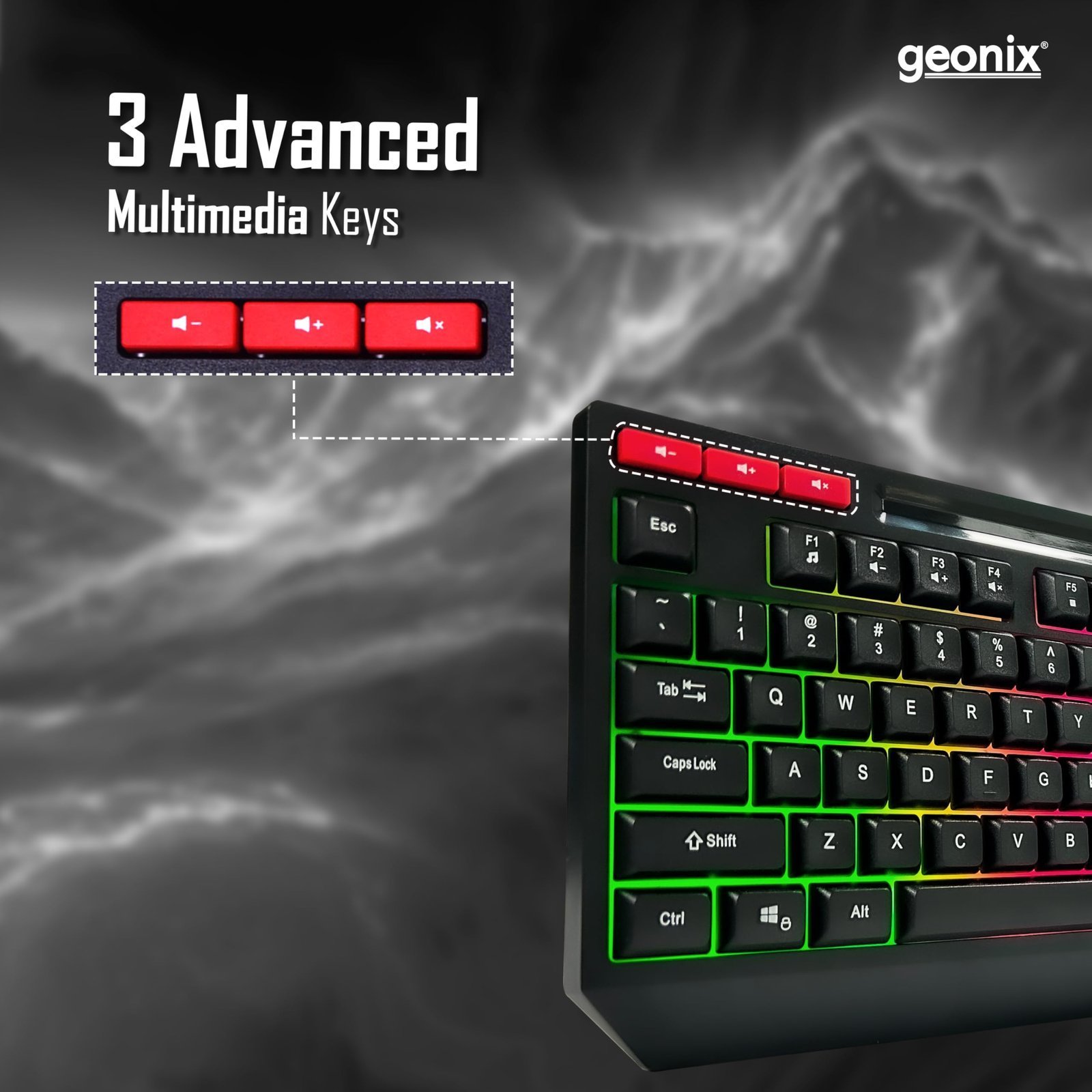 Cruiser K2 Multi Function Gaming Keyboard with 90 Keys Including 3 Dedicated Multimedia Keys, Rainbow Backlight, Spill Resistant, PVC Cable, Durable Body (Black)