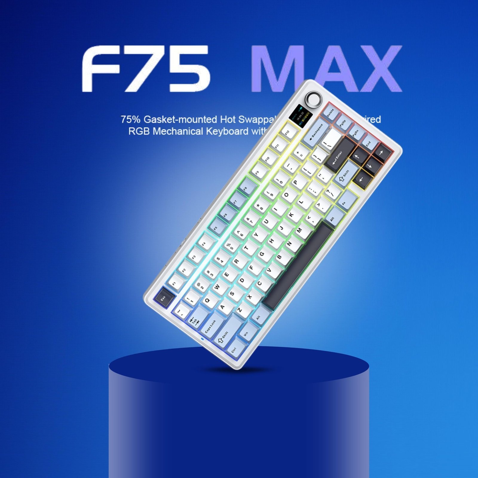 F75Max 75% TKL Wireless Mechanical Keyboard | Hot Swappable | Pre-lubed Linear Switches | RGB Backlit | 2.4GHz/Type-C/Bluetooth Gaming Keyboard (F75Max Ice Blue, Reaper Switch)
