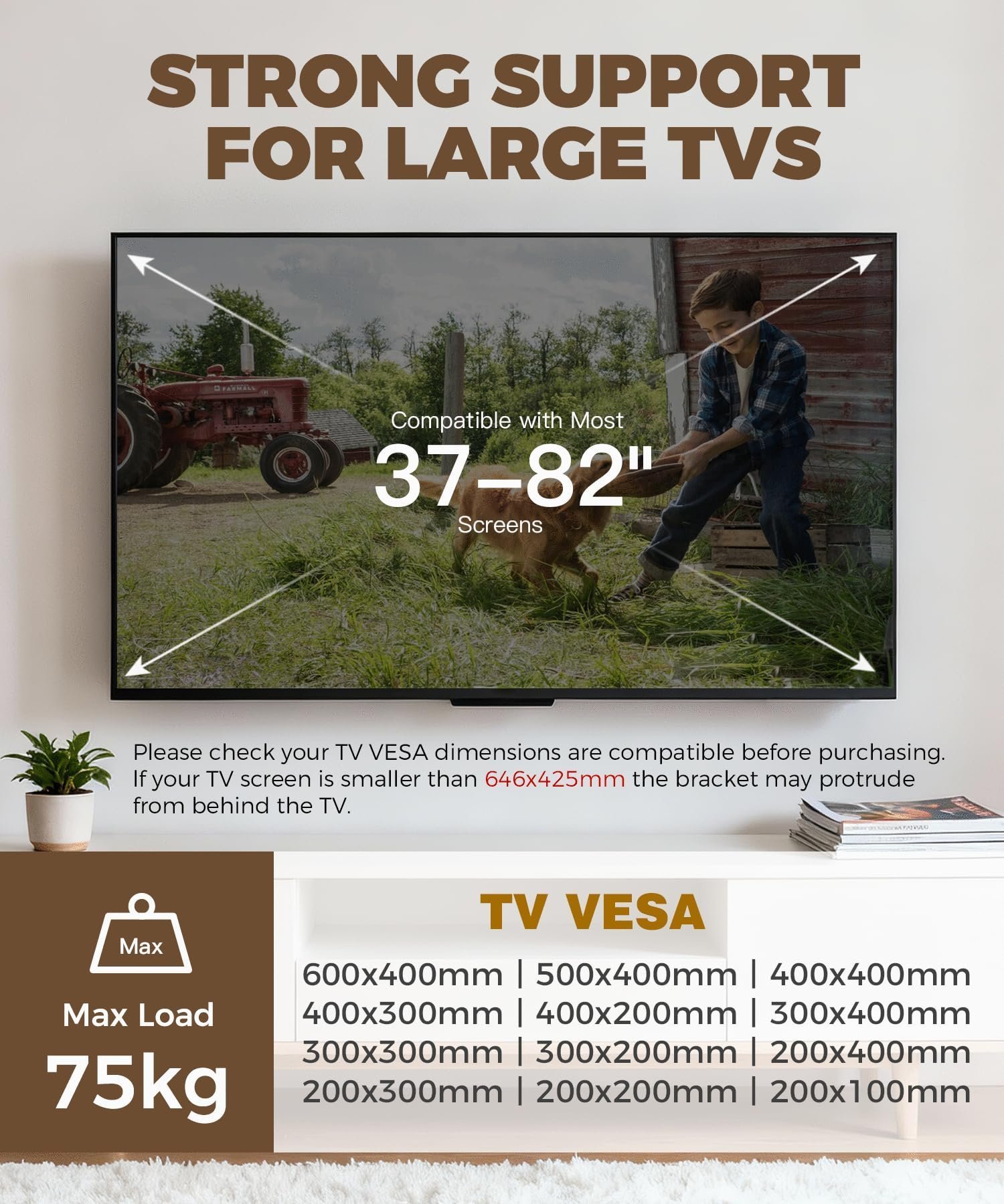 TV Wall Bracket 43-75 Inch, Slim Heavy Duty Tilt TV Mount