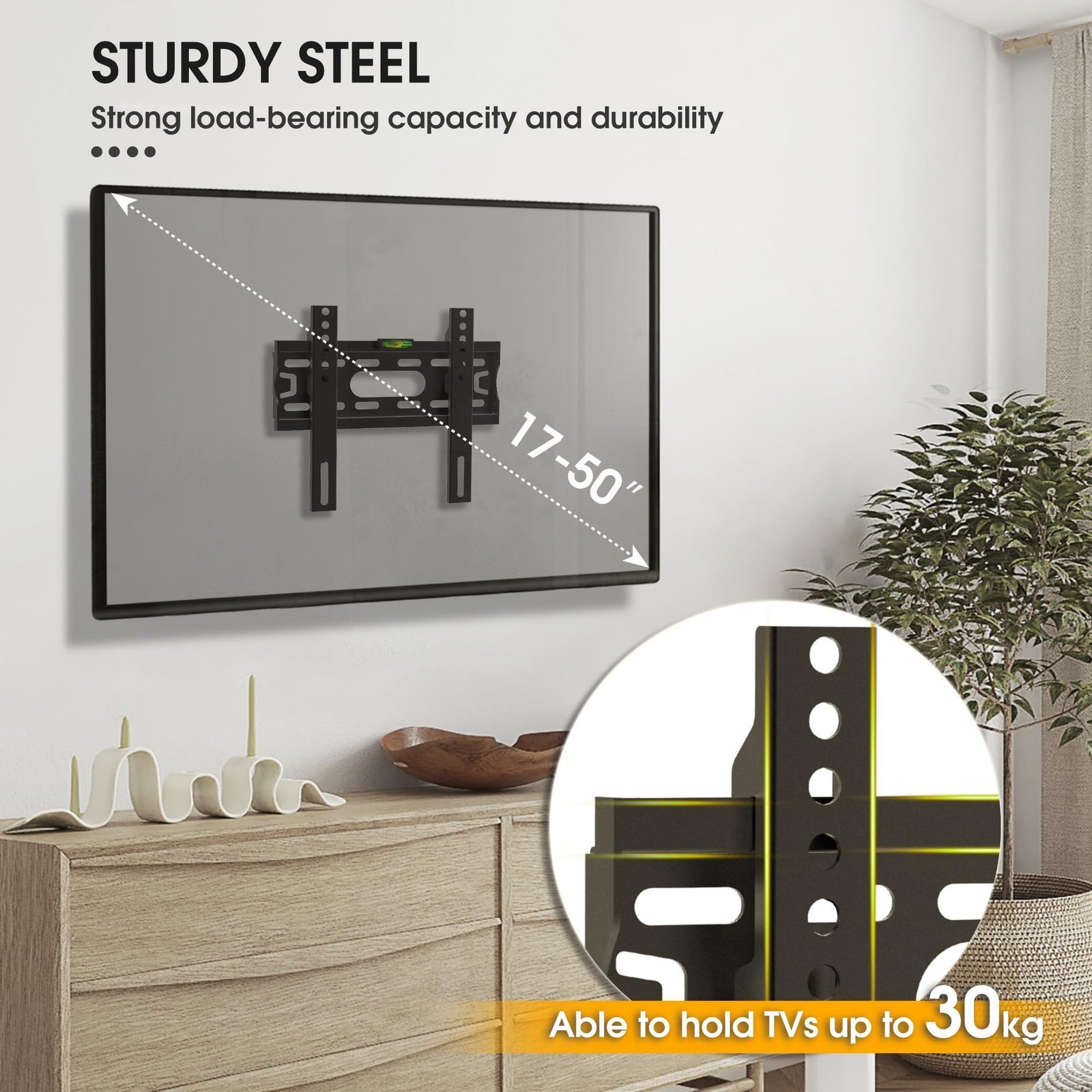 Tv Wall Bracket For 17-43 Inch, Flat Tv Wall Mount With Spirit Level, 30kg Capacity, Max Vesa: 200x200