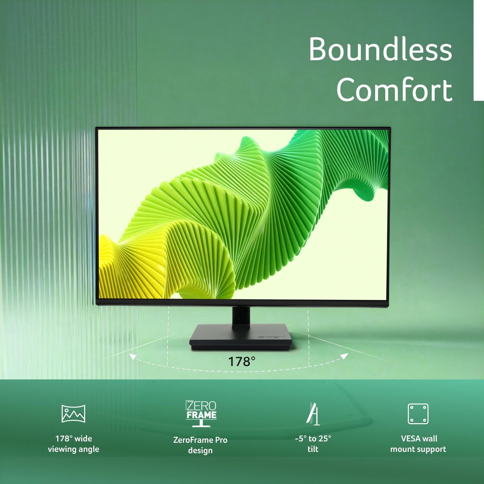 Vero V247Y G 23.8 Inch Full HD IPS Monitor I 120Hz Refresh, AdaptiveSync I 99% sRGB, 1500:1 Contrast I 2x2W Speakers I HDMI +VGA I ZeroFrame I VisionCare 2.0 I VESA I Energy Star I Black