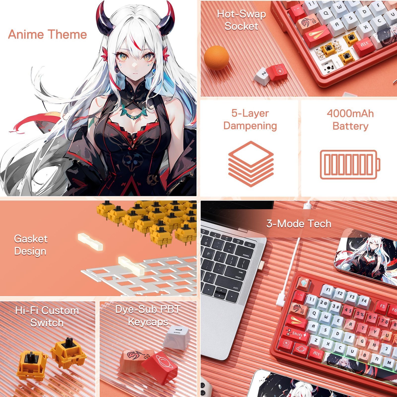 K673 PRO SE 75% 81 Keys Wireless Gasket RGB Gaming Keyboard, 3-Mode Anime Mechanical Keyboard w/Hot-Swap Socket, Dedicated Knob Control & 5-Layer Noise Dampening, Custom Hi-Fi Linear Switch